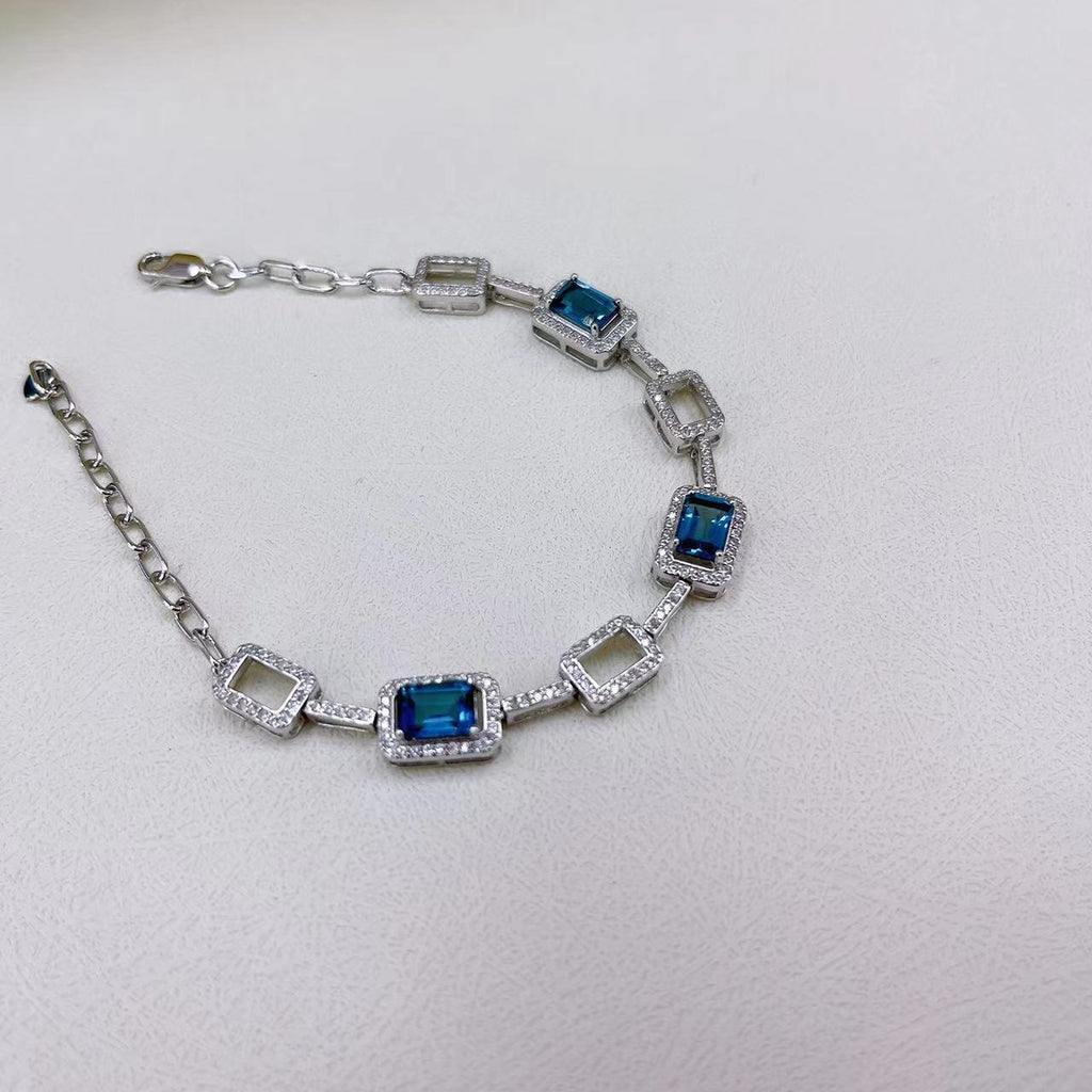 S925 Platinum-Plated Topaz (London Blue) Silver Bracelet for Women T3363