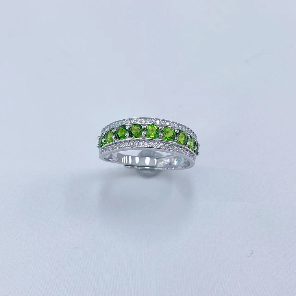 S925 Platinum-Plated Diopside Silver Ring for Women (Adjustable) T3418