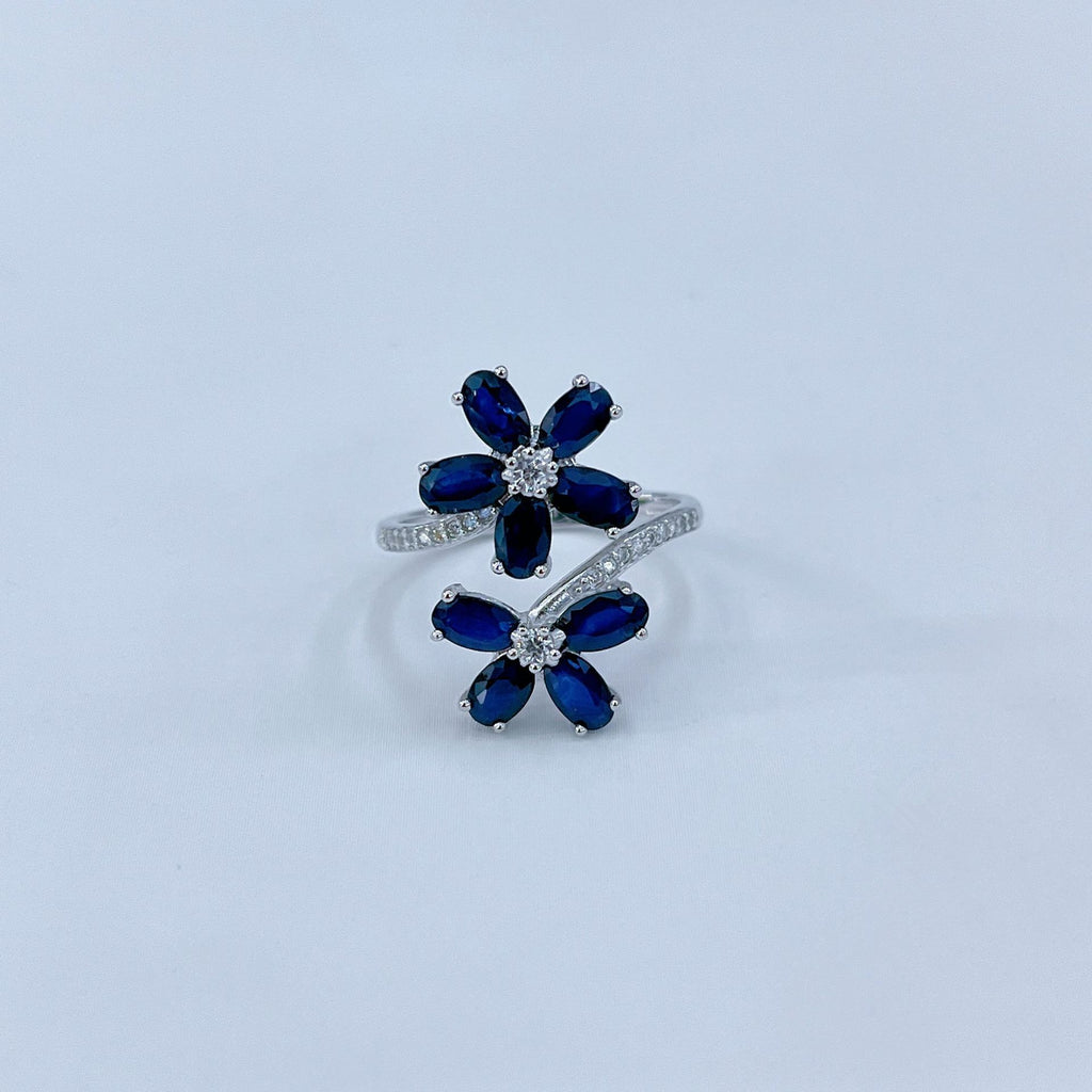 S925 Platinum-Plated Natural Sapphire Silver Ring for Women (Adjustable) T3426