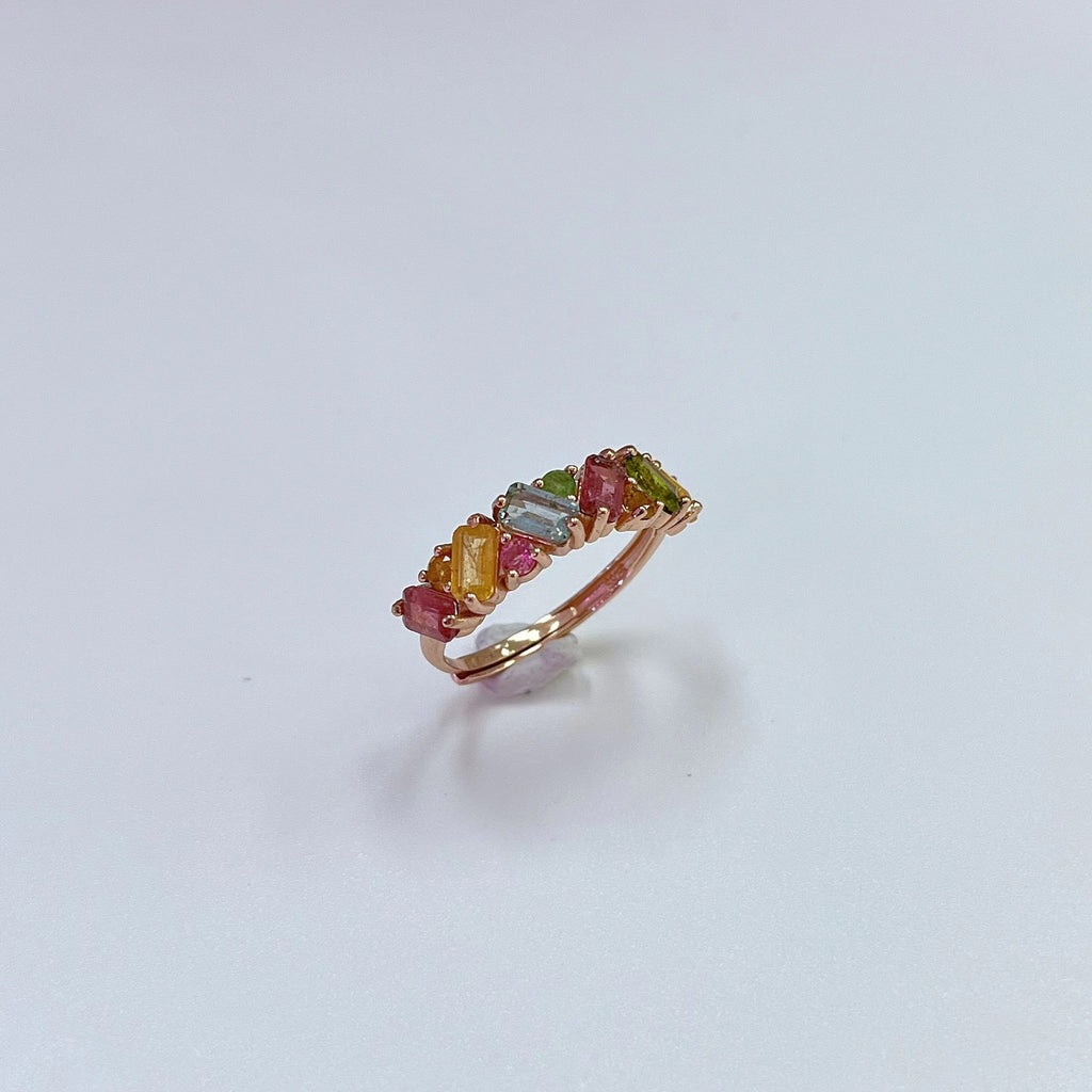 S925 Rose Gold-Plated Tourmaline Silver Ring for Women (Adjustable) T3435