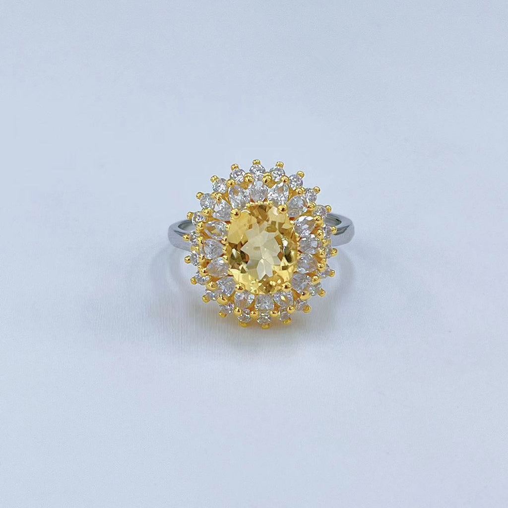 S925 Platinum & Gold-Plated Citrine Silver Ring for Women (Adjustable) T3430