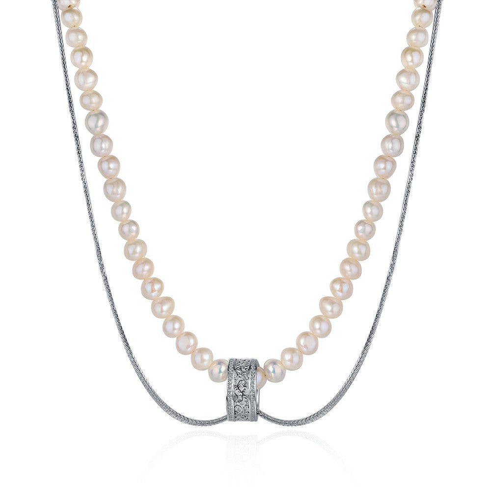 Classy & Trendy S925 Freshwater Pearl Silver Necklace for Women T3647