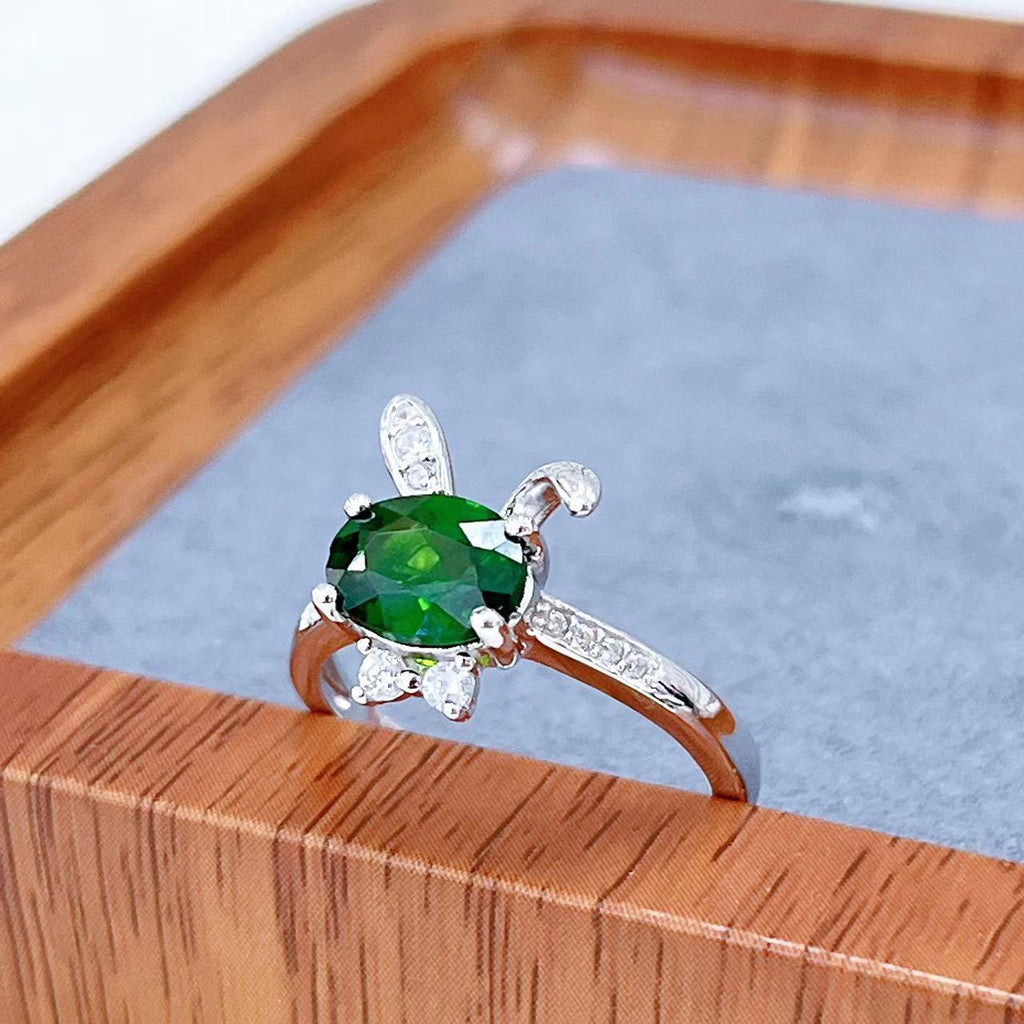 S925 Platinum-Plated Diopside Silver Ring for Women (Adjustable) T3429