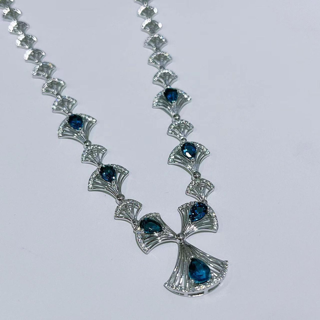 S925 Platinum-Plated Topaz (London Blue) Silver Necklace for Women T3403