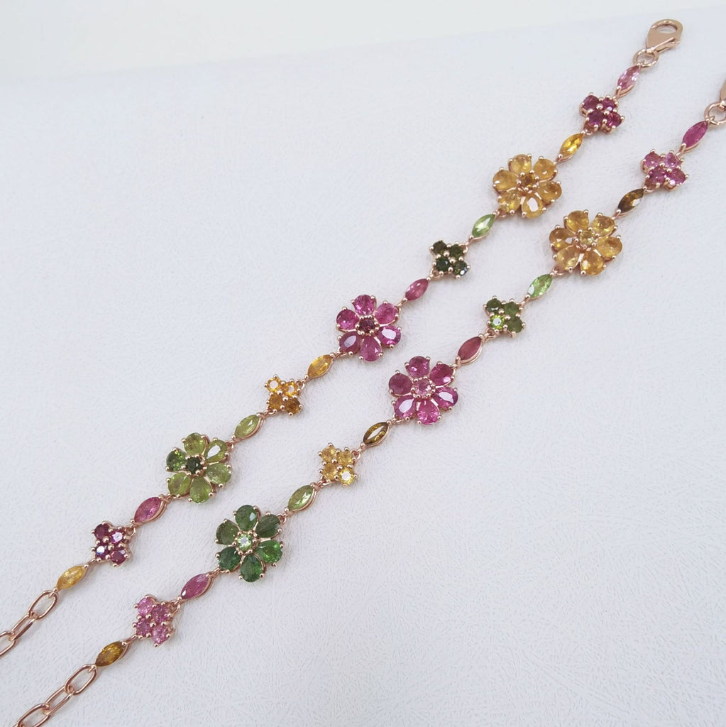 S925 Rose Gold-Plated Tourmaline Silver Bracelet for Women T3355