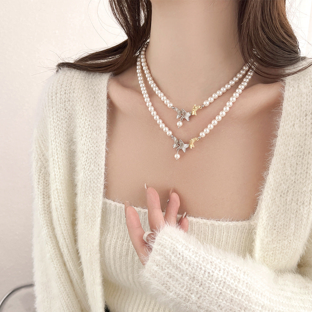 Sweet & Fashionable S925 Austrian Crystal Pearl Silver Necklace for Women T3646