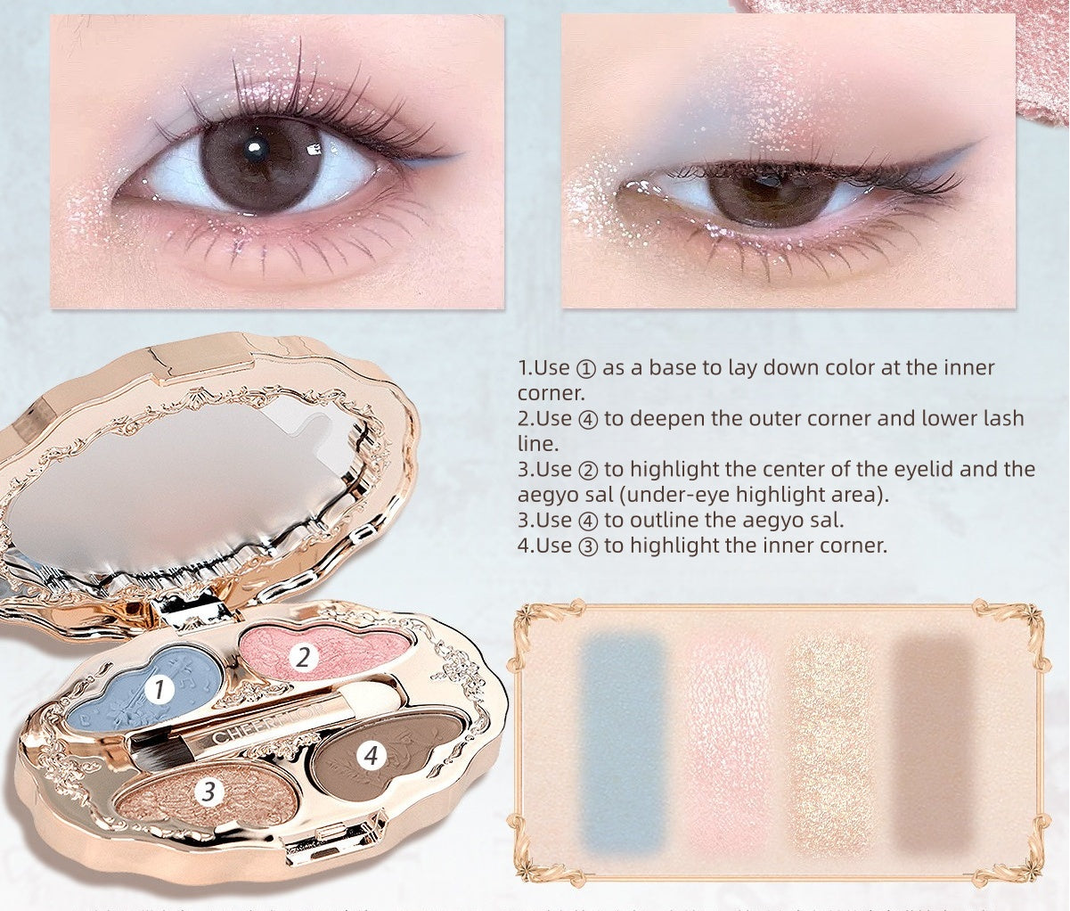 CHEERFLOR Dream Music Box Collection 4-color Eyeshaodw Palette T5710