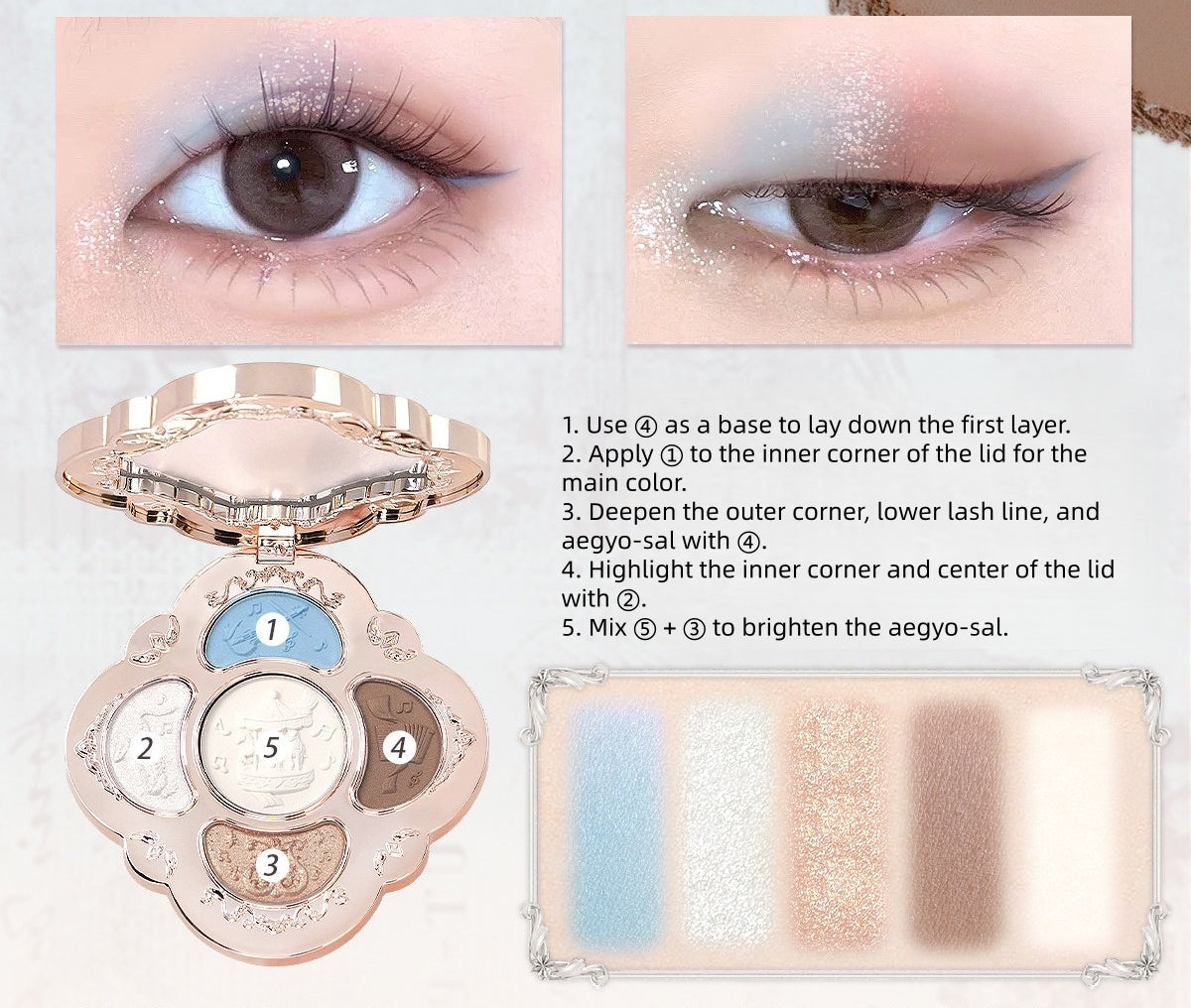 CHEERFLOR Dream Melody Box Collection 5-color Eyeshadow Palette T5780