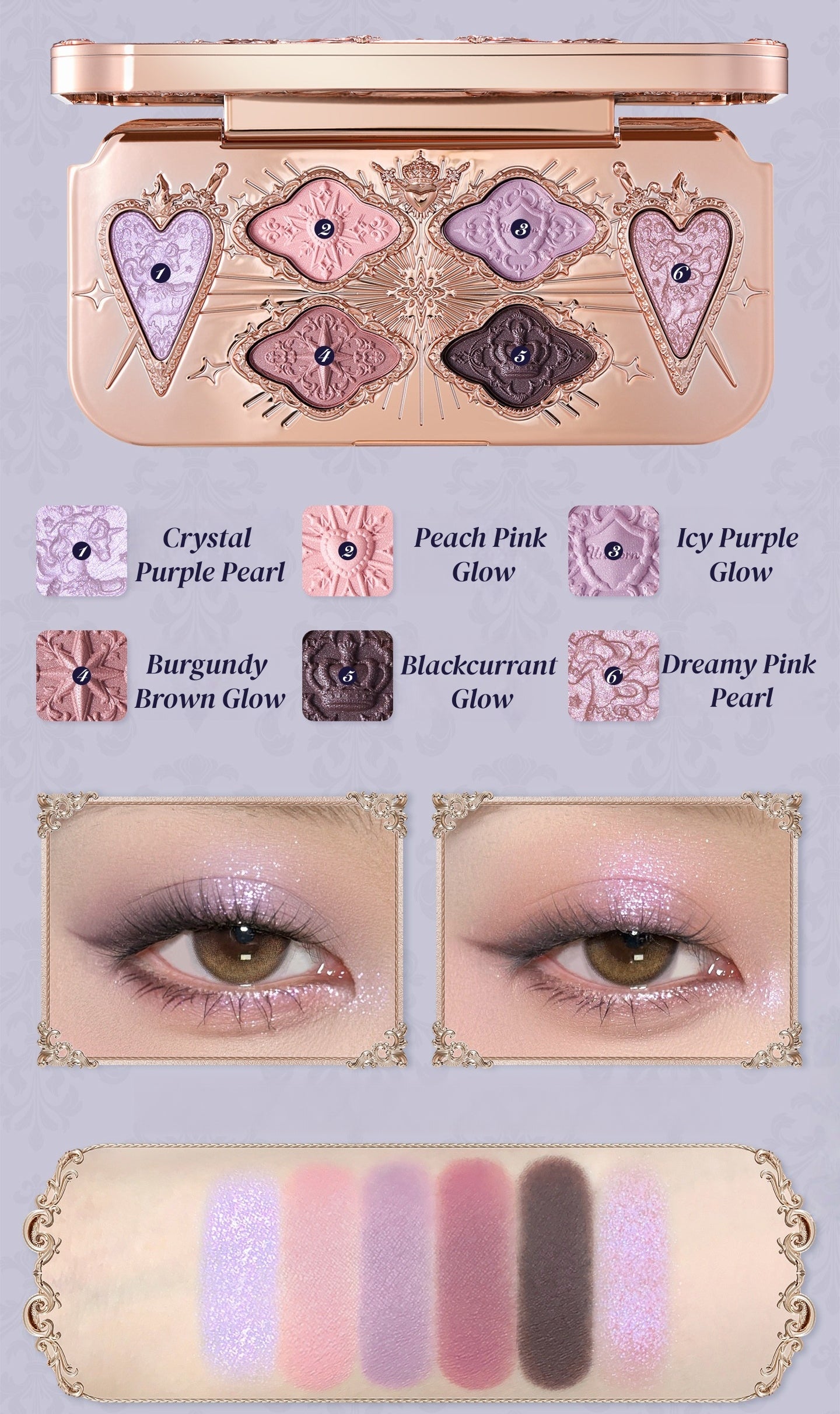 Flower Knows Unicorn Collection 6-color Satin Eyeshadow Palette T5901
