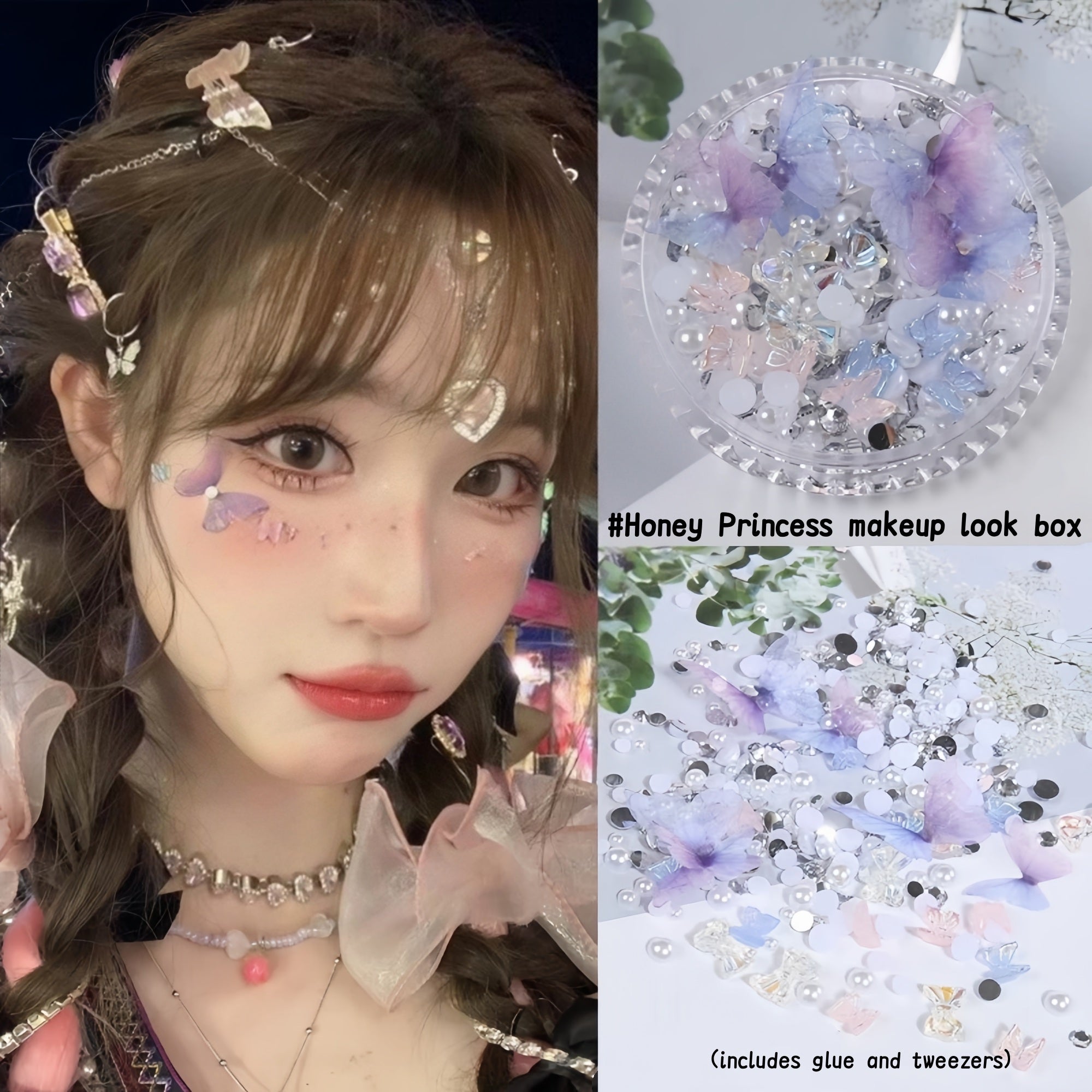 AmazingGirl Glittery Sequin Pearl Butterfly Face Makeup Stickers T5907