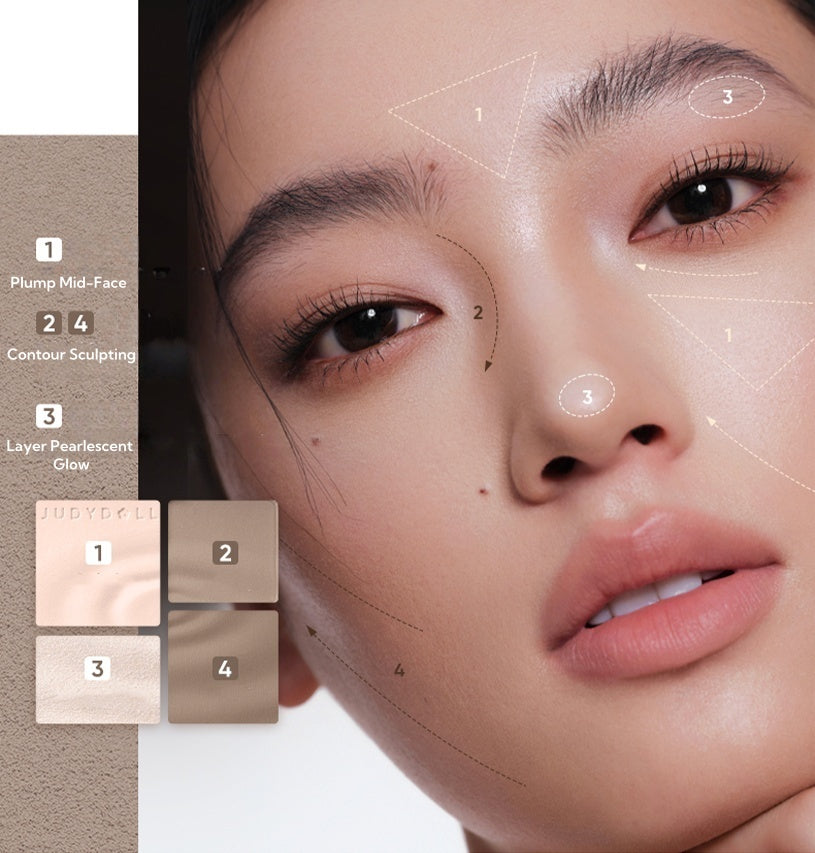 JUDYDOLL Highlighter & Matte Nose Face Contour Palette T4730