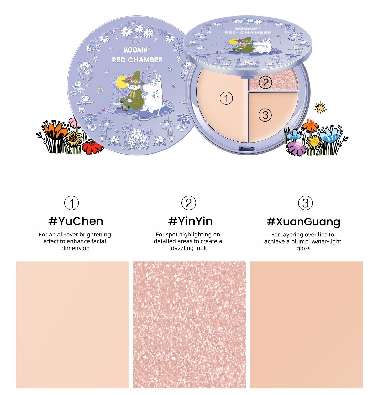 RED CHAMBER X Moomin Multi-use Makeup Cream & Highlighter & Lipstick T5757