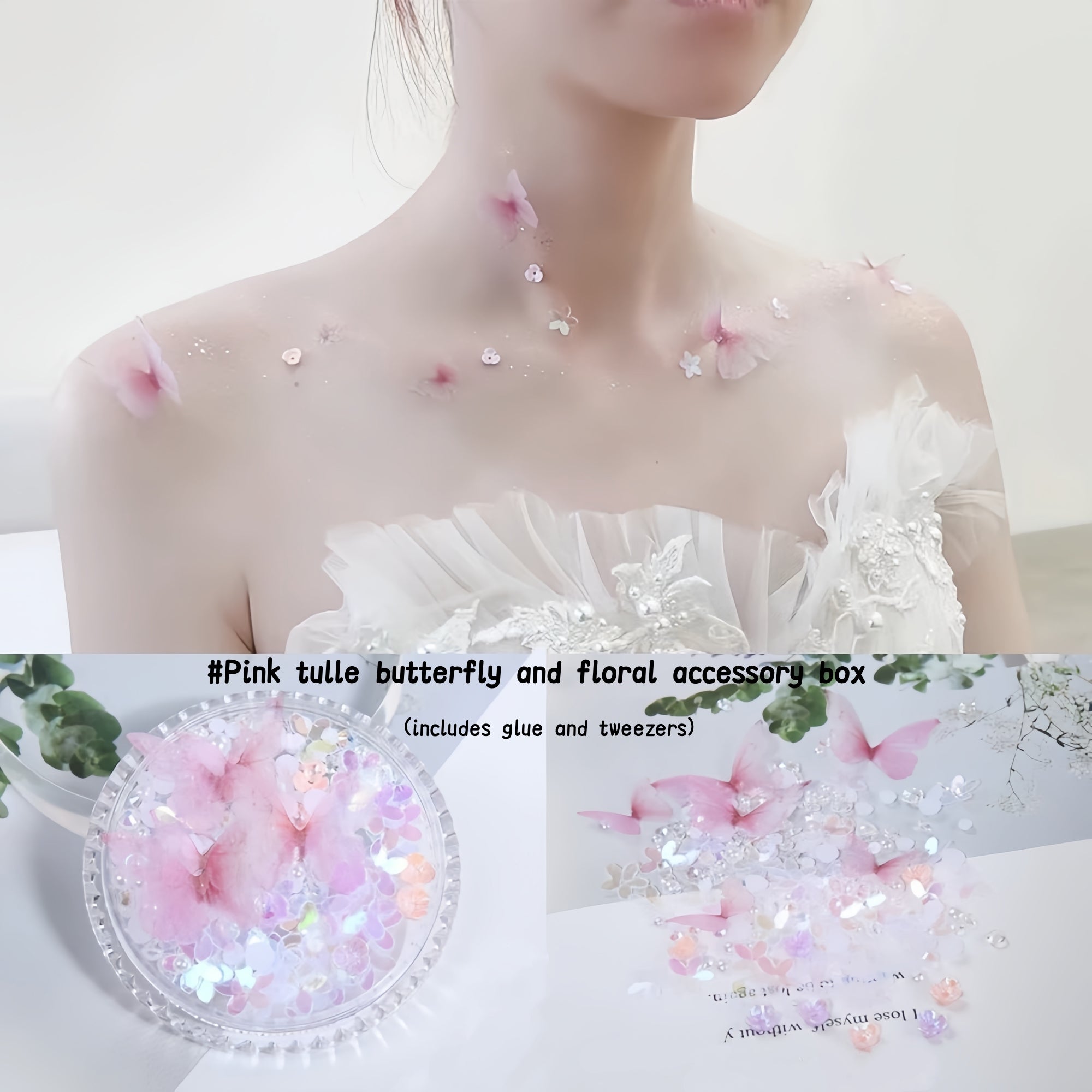AmazingGirl Glittery Sequin Pearl Butterfly Face Makeup Stickers T5907