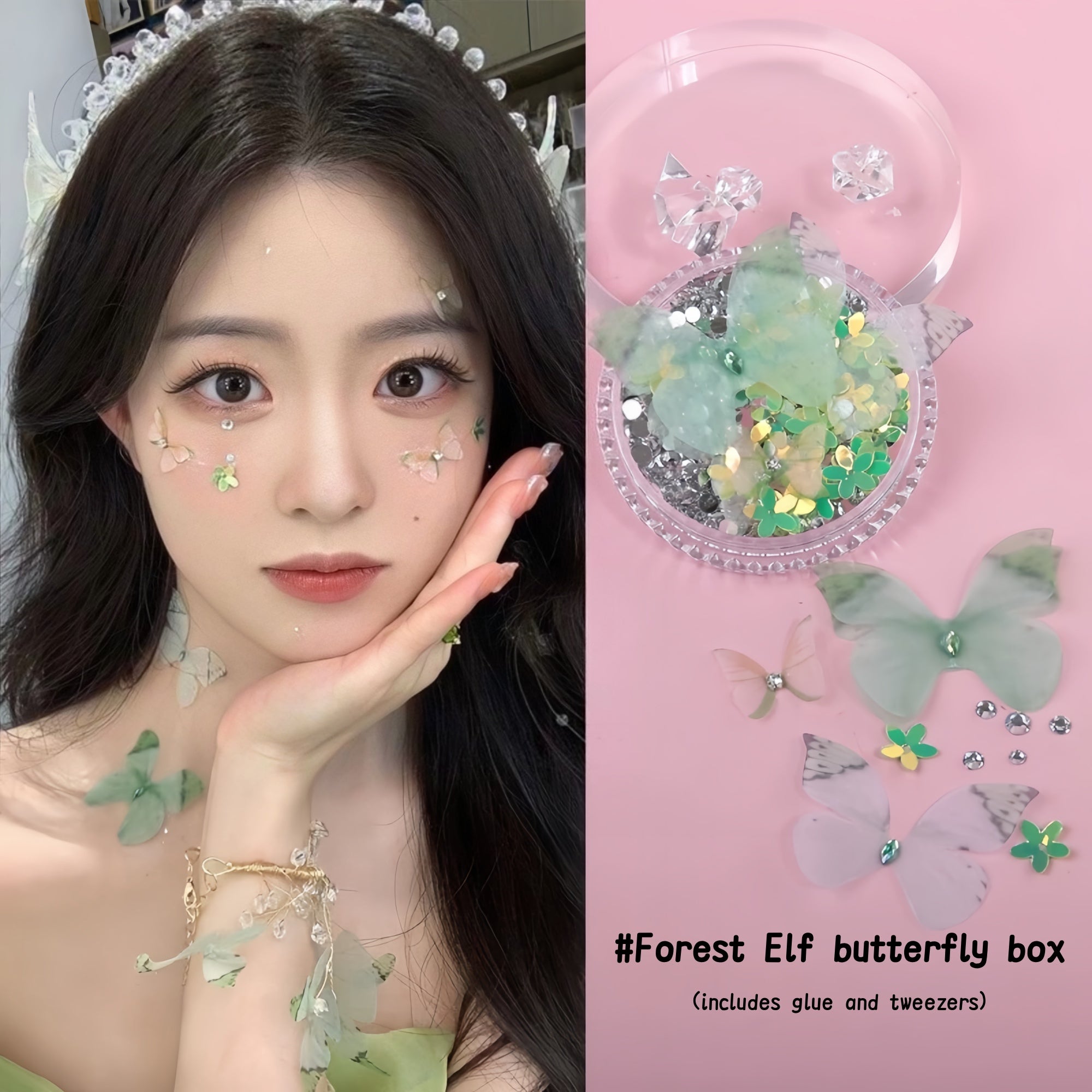 AmazingGirl Glittery Sequin Pearl Butterfly Face Makeup Stickers T5907