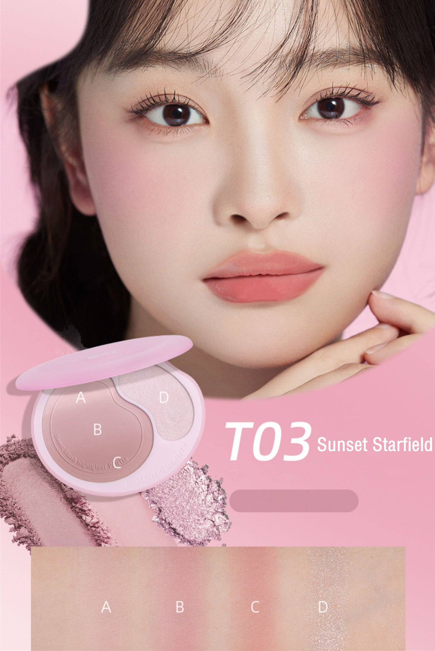 ROMANTIC BEAUTY Sweet Gradient Blusher & Highlighter Makeup Palette T3827