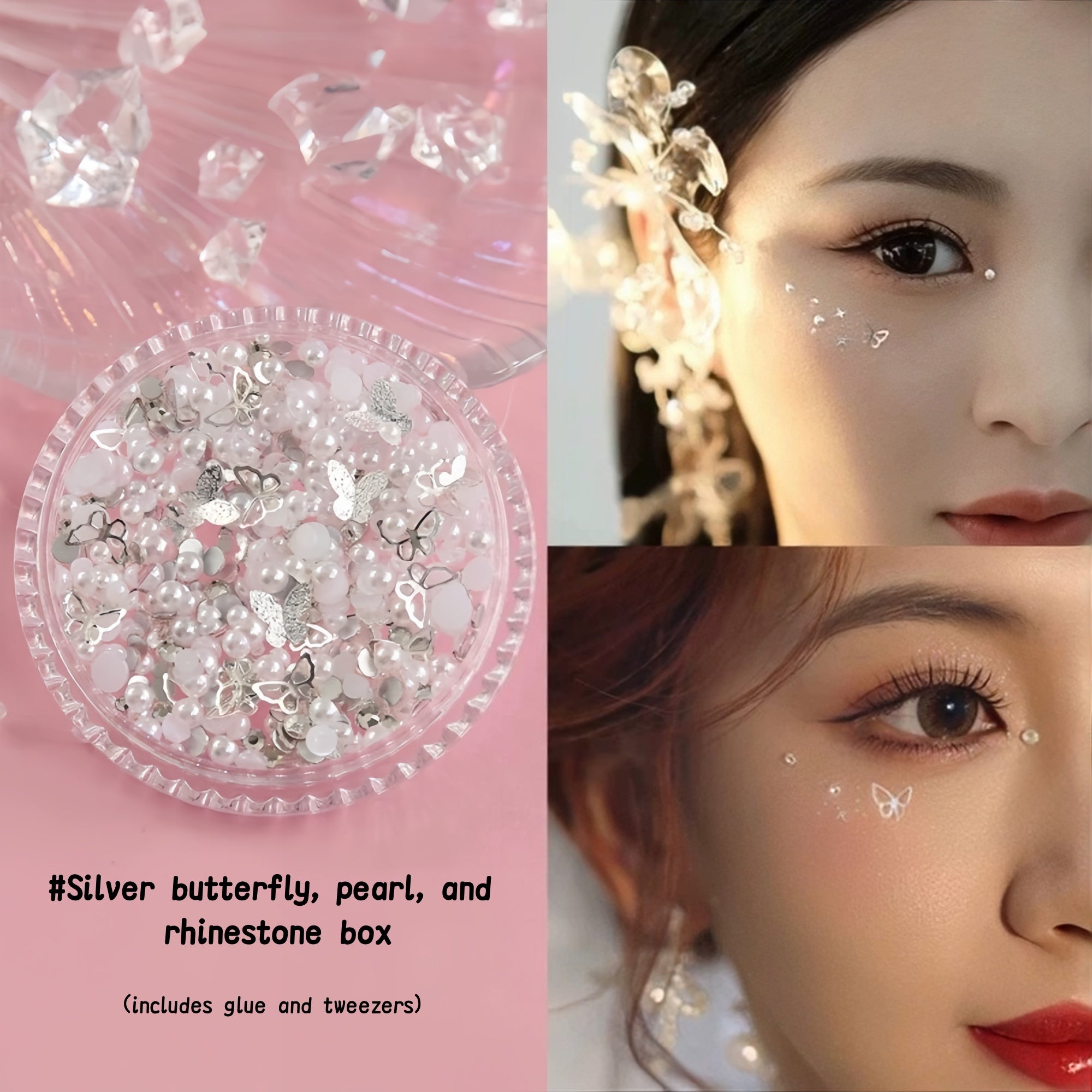 AmazingGirl Glittery Sequin Pearl Butterfly Face Makeup Stickers T5907