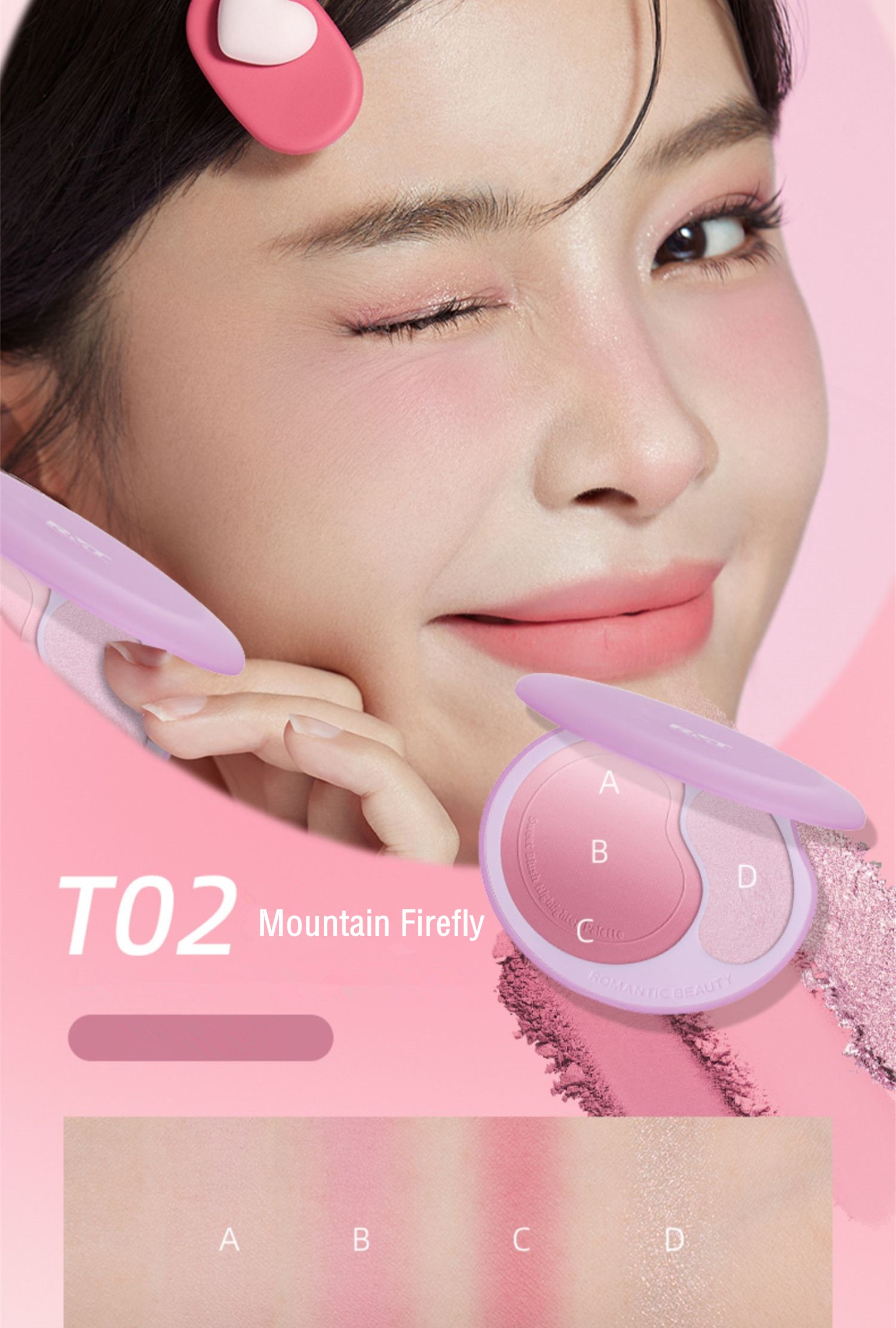 ROMANTIC BEAUTY Sweet Gradient Blusher & Highlighter Makeup Palette T3827