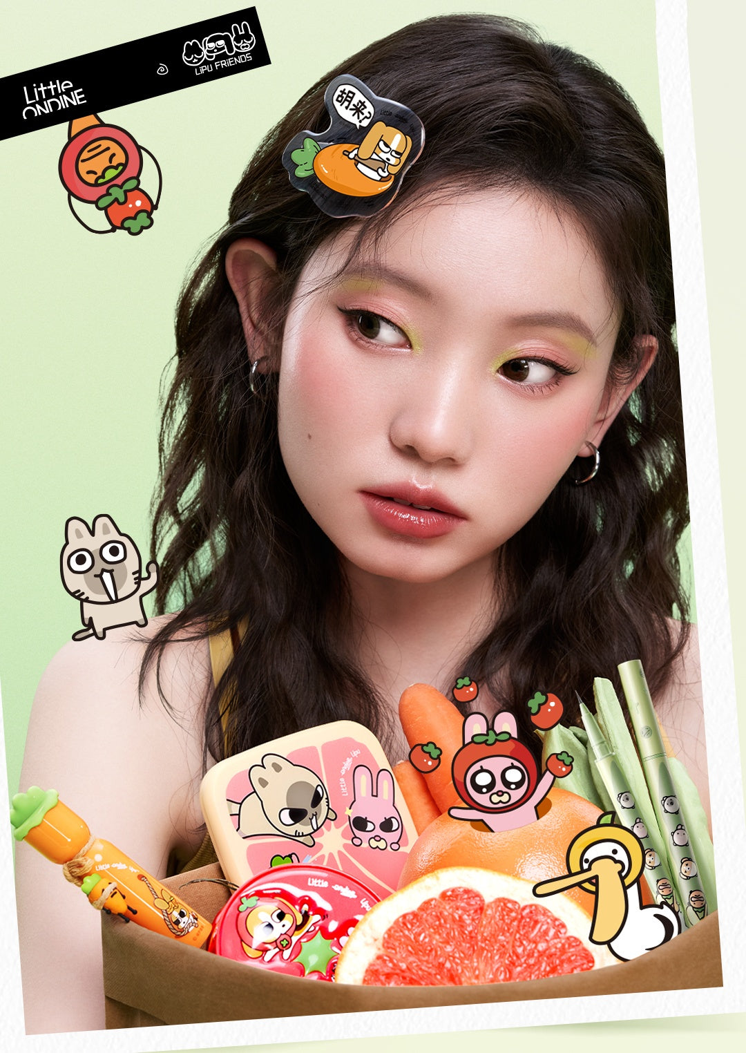 Little Ondine X Lipu Friends Makup Collection Lip Glaze & Foundation & Eyeliner & Makeup Palette T5010