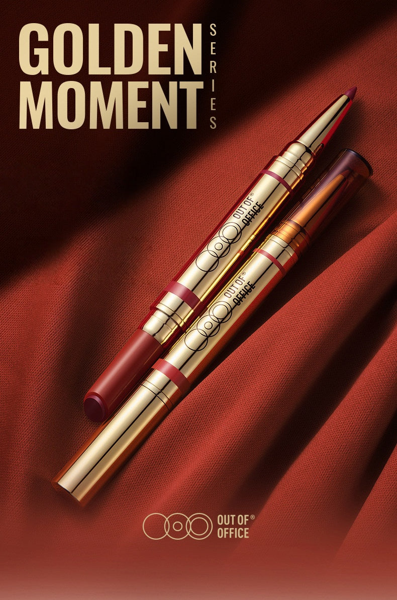 OUT-OF-OFFICE Double-head Moist Lip Liner Pen & Glossy Lipstick T5453