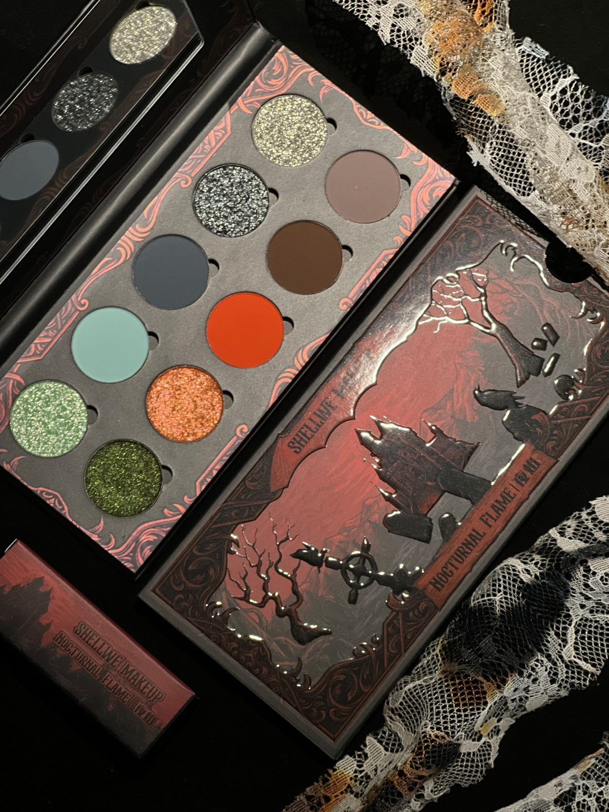 SHELLWE MAKEUP X Ghoul Nocturnal Flame Collection Eyeshadow Palette & Lip Gloss T5403
