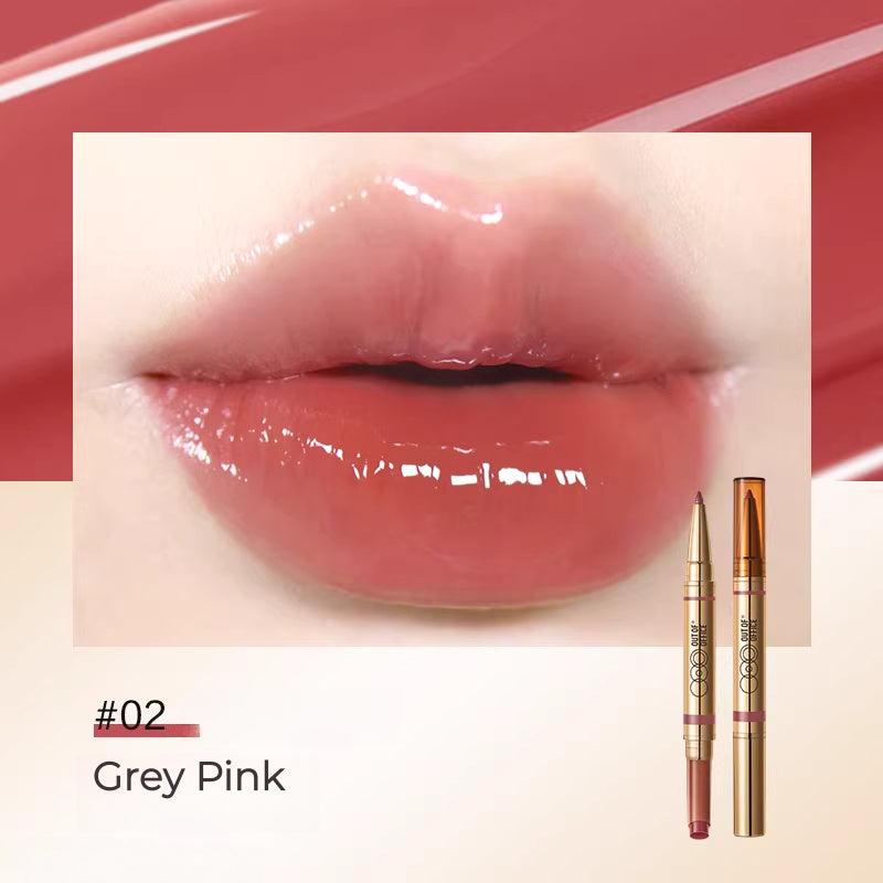 OUT-OF-OFFICE Double-head Moist Lip Liner Pen & Glossy Lipstick T5453