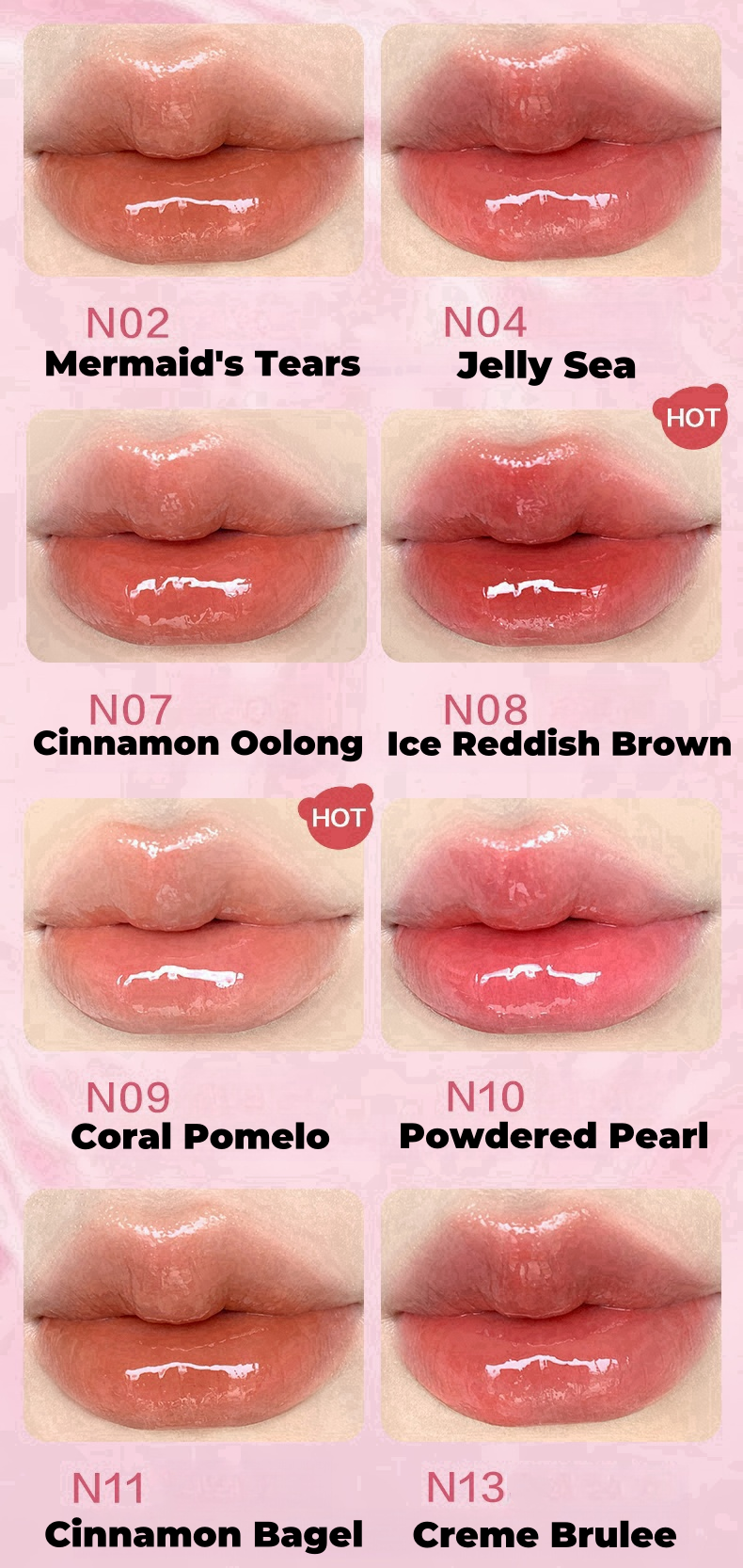 PINK BEAR Mini Bulb Long-Wear Moist Mirror Lip Gloss T4314