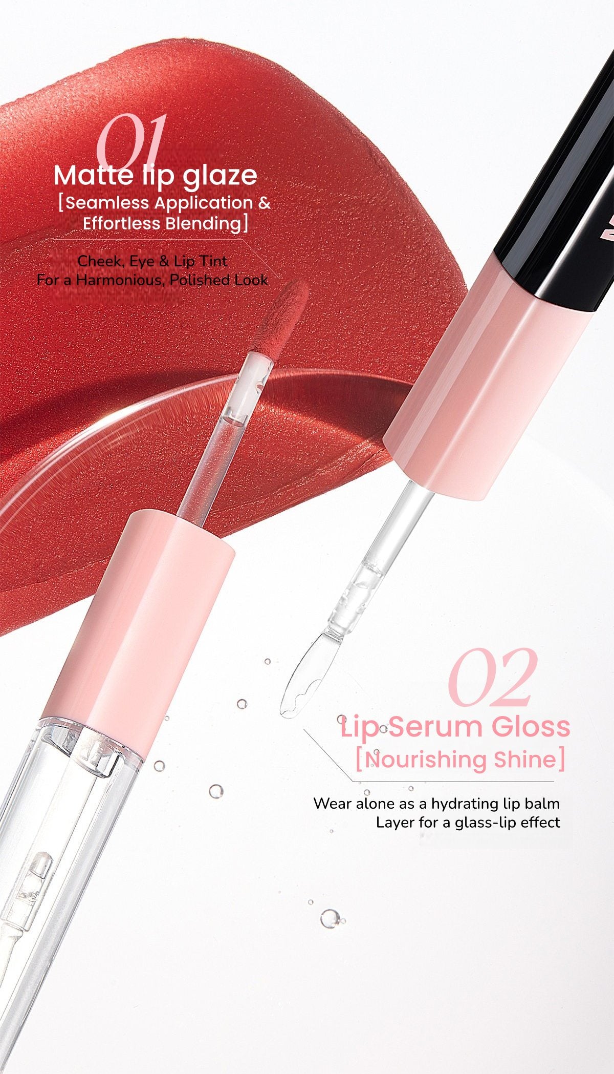 MOOEKISS Double-head Essence Long-wear Matte & Mirror Lip Glaze T5606