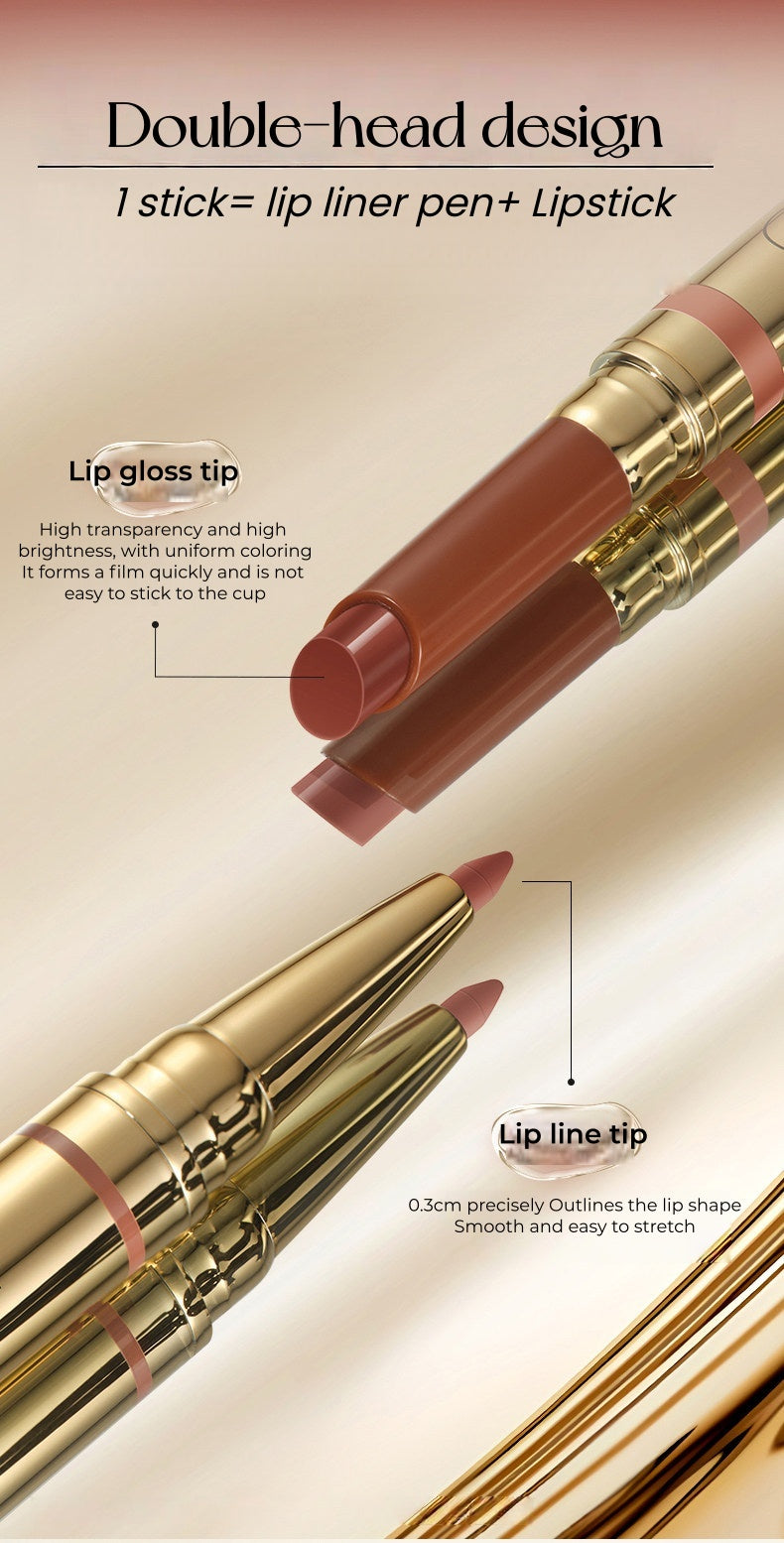 OUT-OF-OFFICE Double-head Moist Lip Liner Pen & Glossy Lipstick T5453