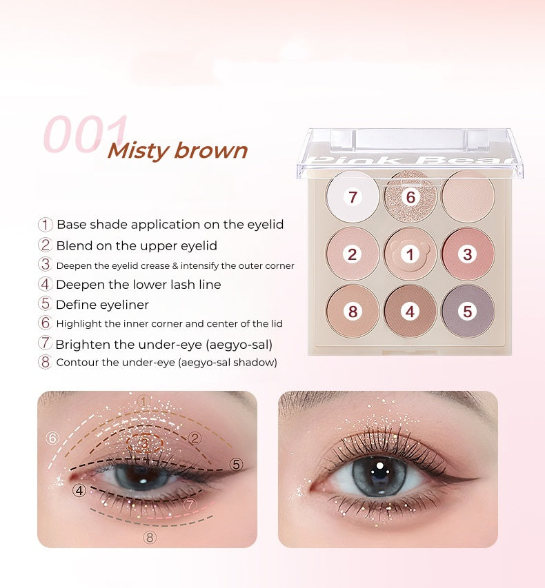 Pink Bear Energetic Girl Collection 9-color Eyeshadow Palette T4805