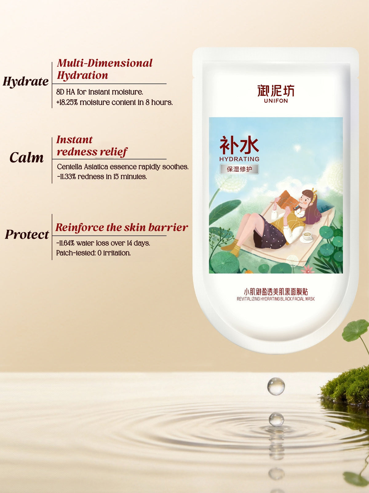 UNIFON 20 Pcs Revitalizing Hydrating Black Facial Mask T6074