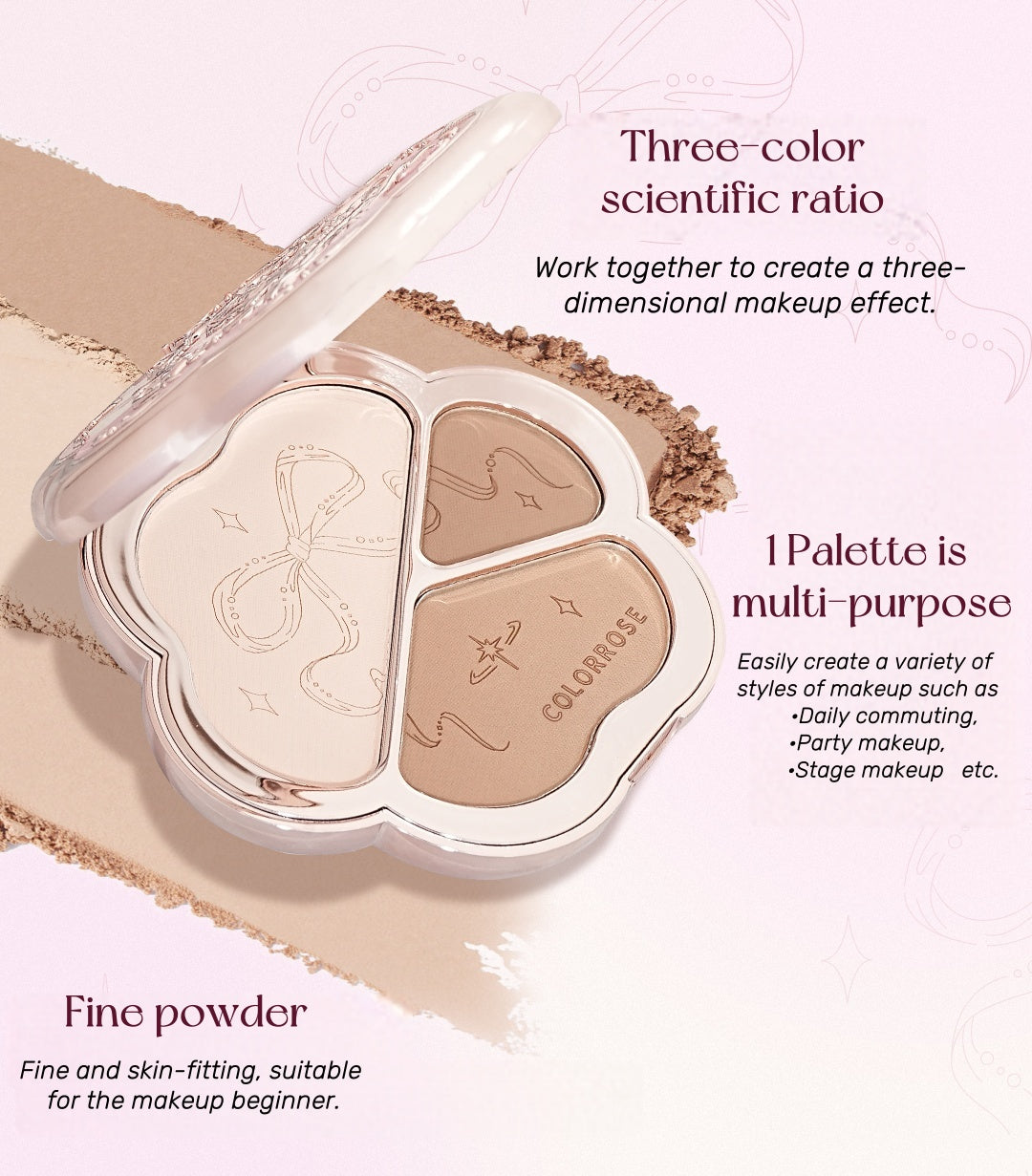 COLORROSE 3-color Contour & Highlighter Makeup Palette T5164