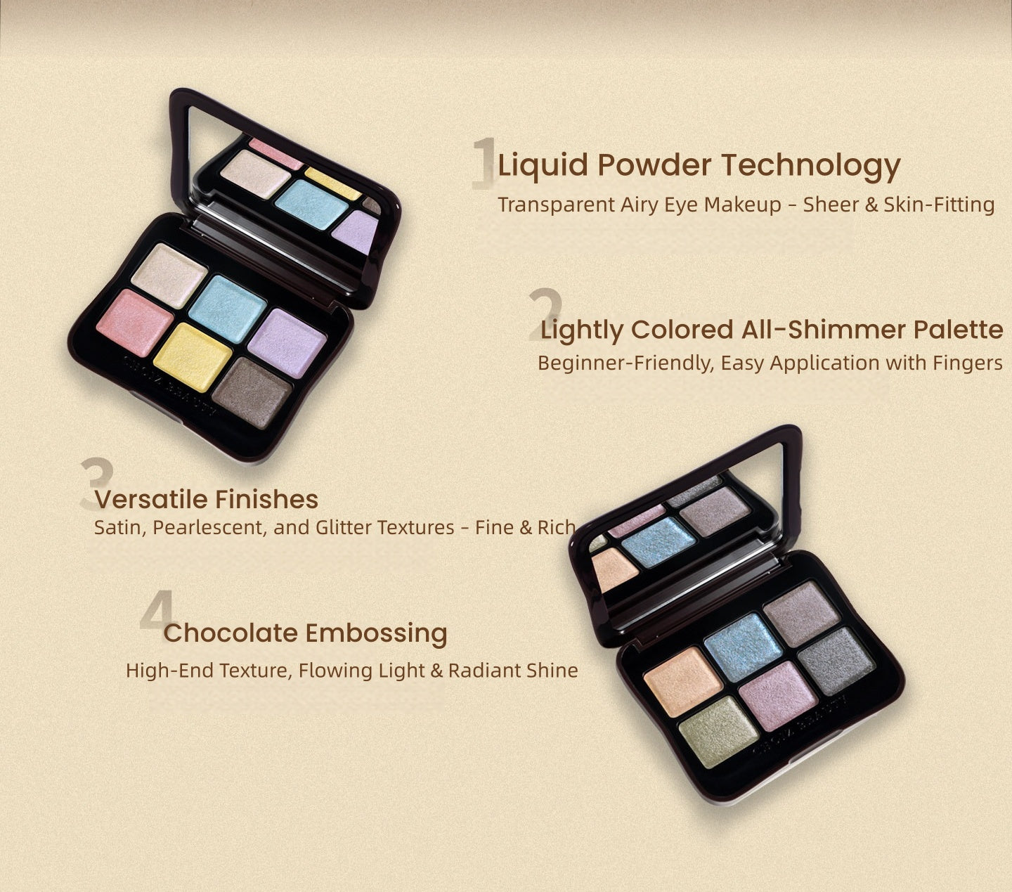 CHOIZ BEAUTY 4-color Gem Collection Liquid Powder Eyeshadow Palette T5788