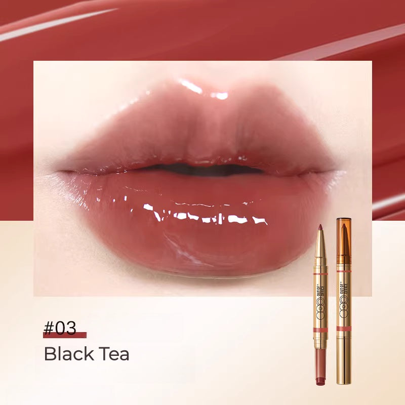 OUT-OF-OFFICE Double-head Moist Lip Liner Pen & Glossy Lipstick T5453