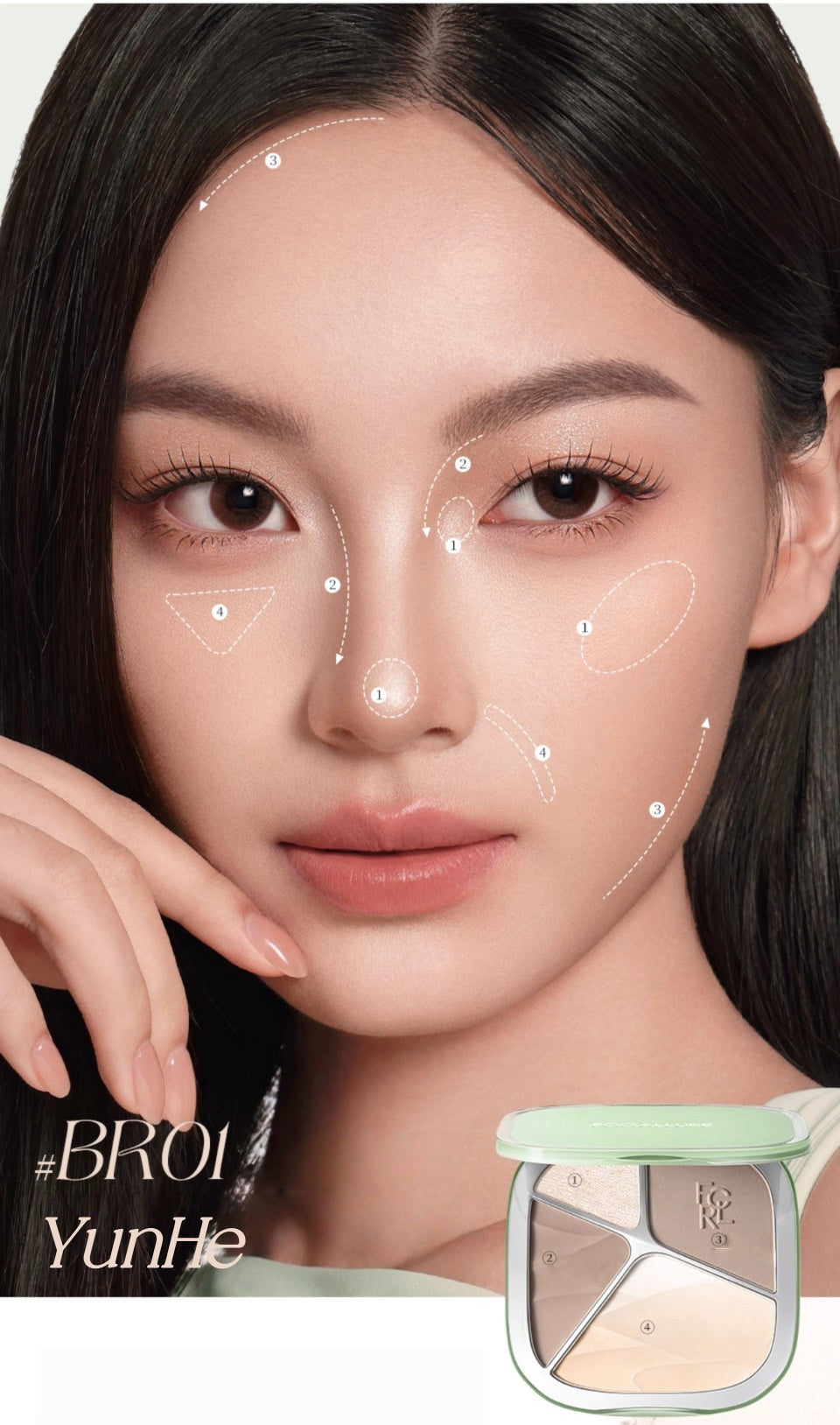 FOCALLURE 4-color Highlighter & Contour Makup Palette T5335