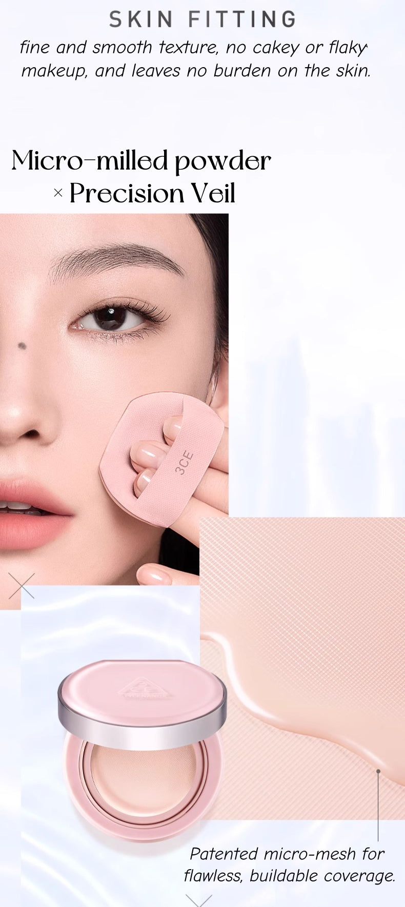 3CE Long-wear Fitting Wear Mesh Air Cushion Foundation With Refill T4773
