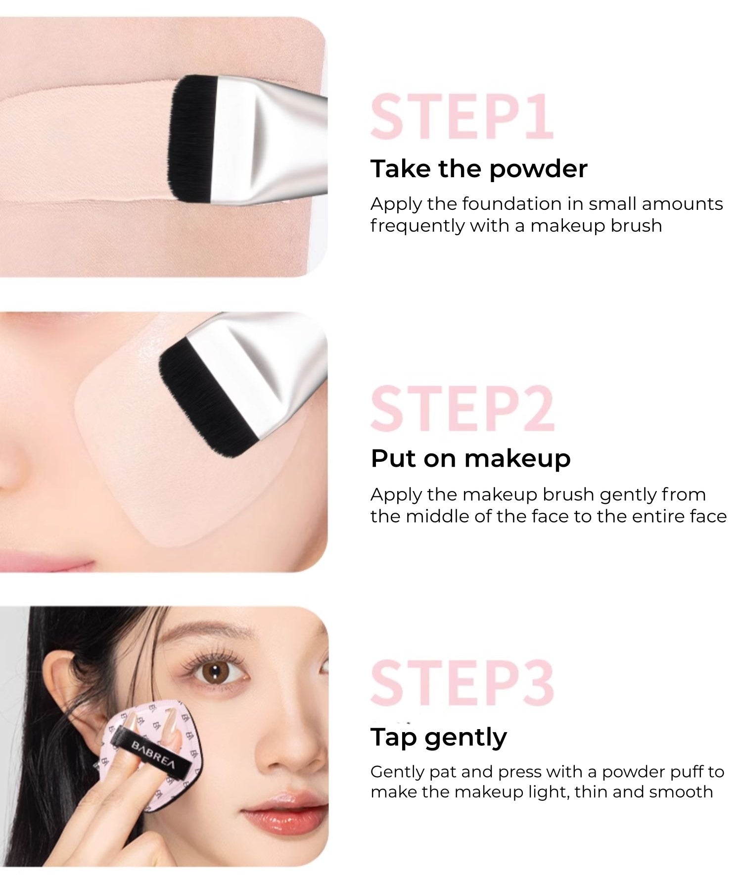 BABREA Flawless Soft Light Foundation Brush & Powder Puff Base Makeup Tool Set T5526