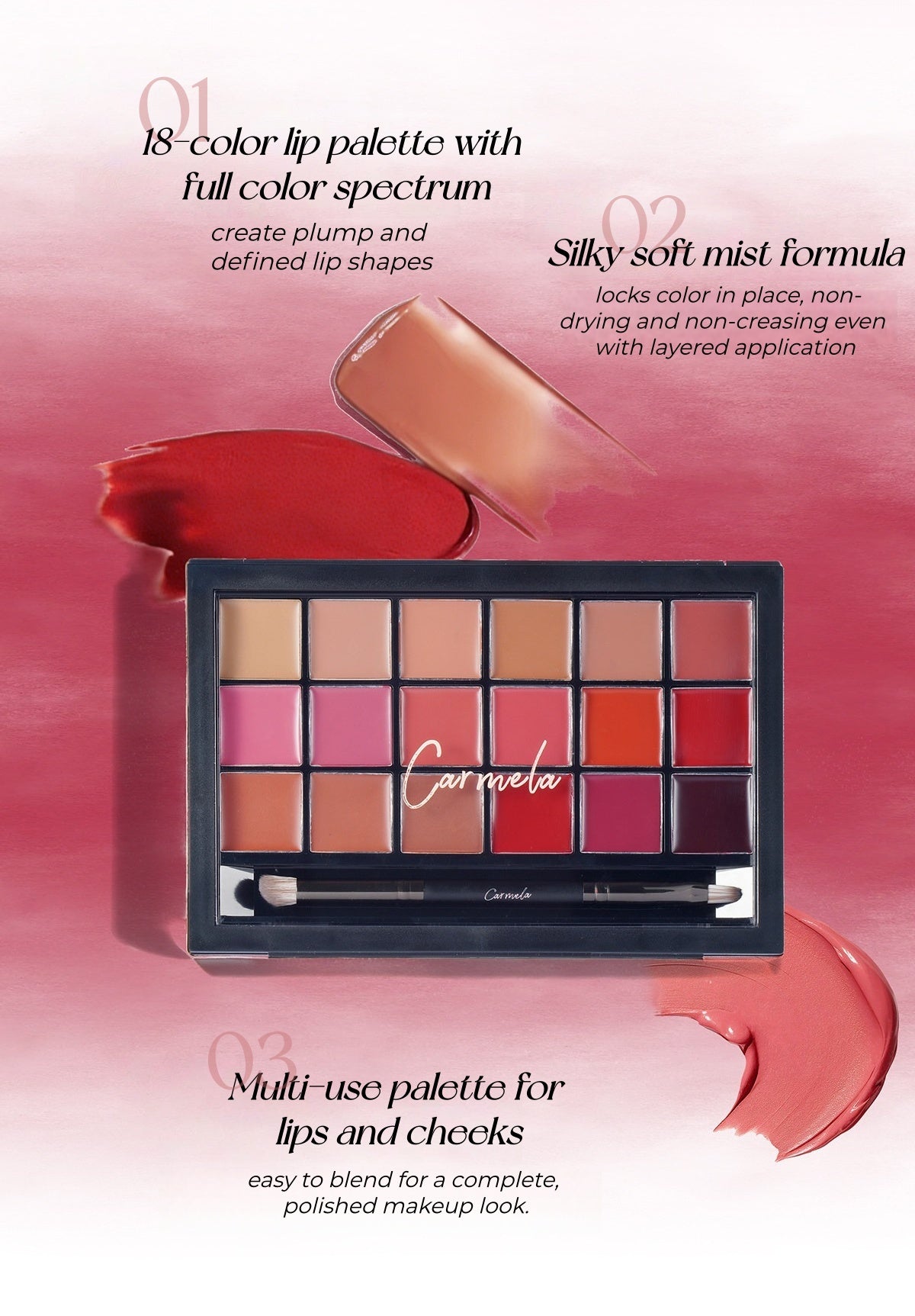 CARMELLA 18-color Velvet Matte Lip Glaze Multi-use Makeup Palette T5707