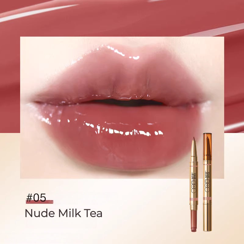 OUT-OF-OFFICE Double-head Moist Lip Liner Pen & Glossy Lipstick T5453