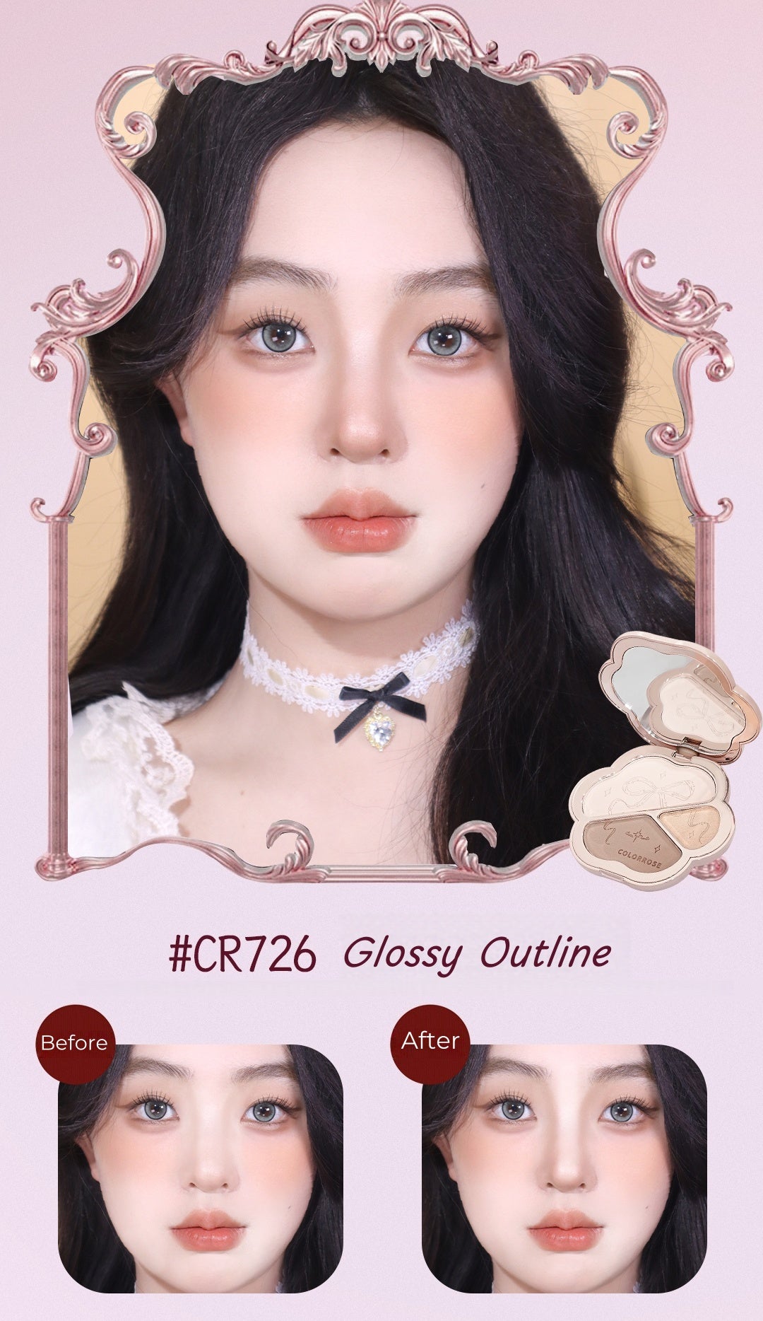 COLORROSE 3-color Contour & Highlighter Makeup Palette T5164