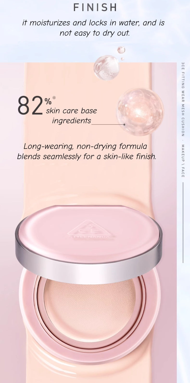 3CE Long-wear Fitting Wear Mesh Air Cushion Foundation With Refill T4773