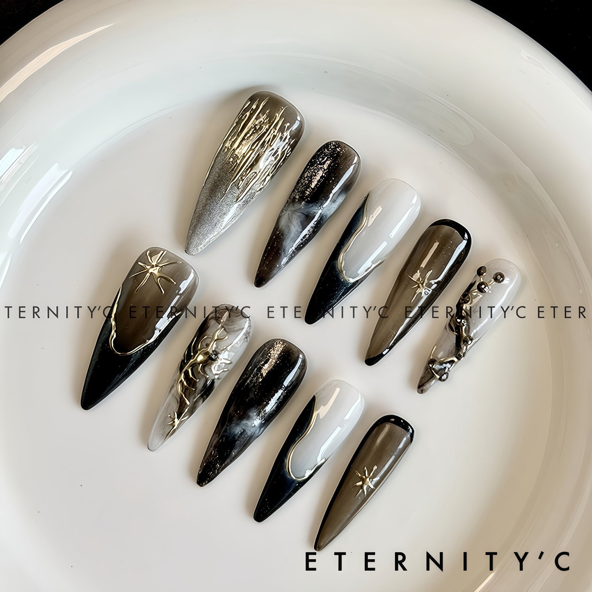 ETERNITY'C Handmade Custom Scorpion Cloud Pressed On Wearable Nails T5003