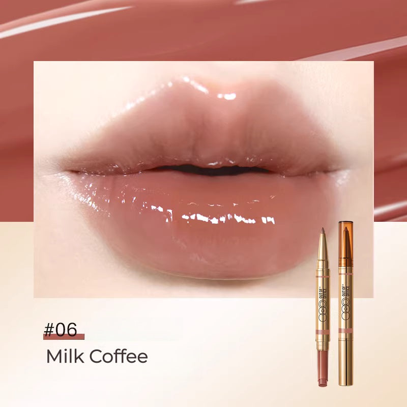 OUT-OF-OFFICE Double-head Moist Lip Liner Pen & Glossy Lipstick T5453