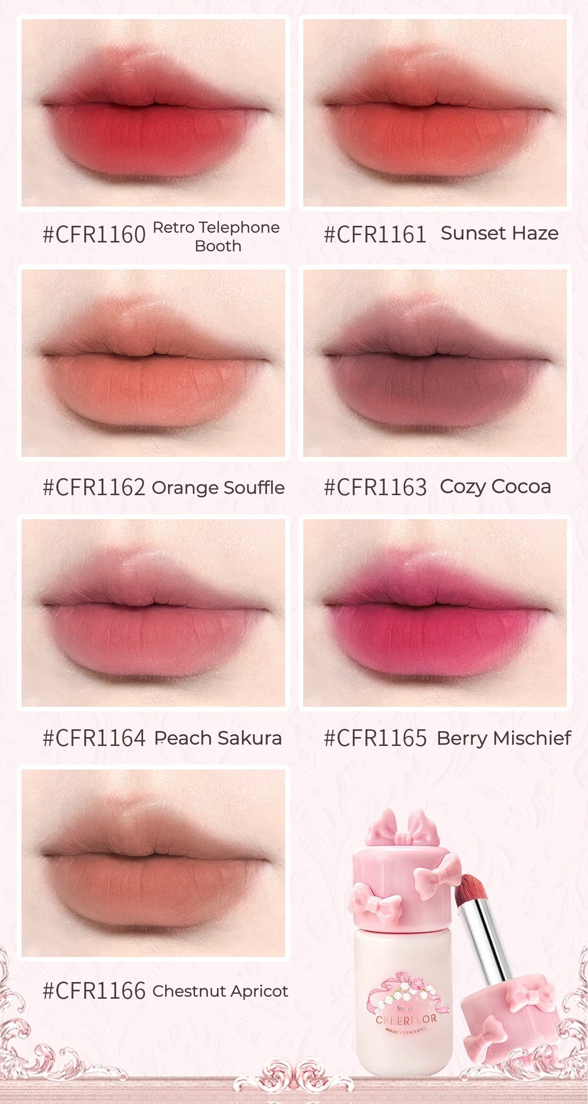 CHEERFLOR Girl's Bowknot Collection Velvet Matte Multi-use Makeup Cream T5562