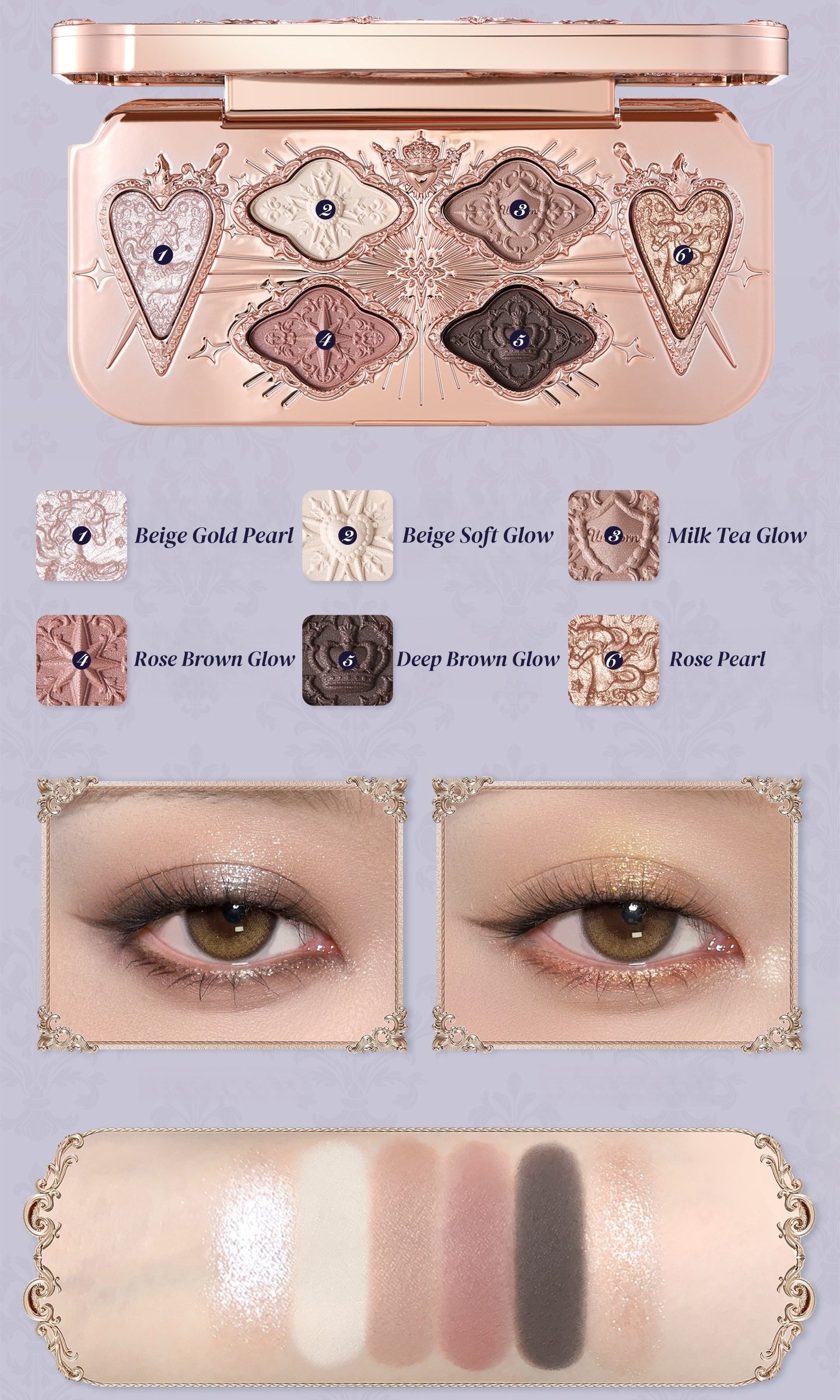 Flower Knows Unicorn Collection 6-color Satin Eyeshadow Palette T5901