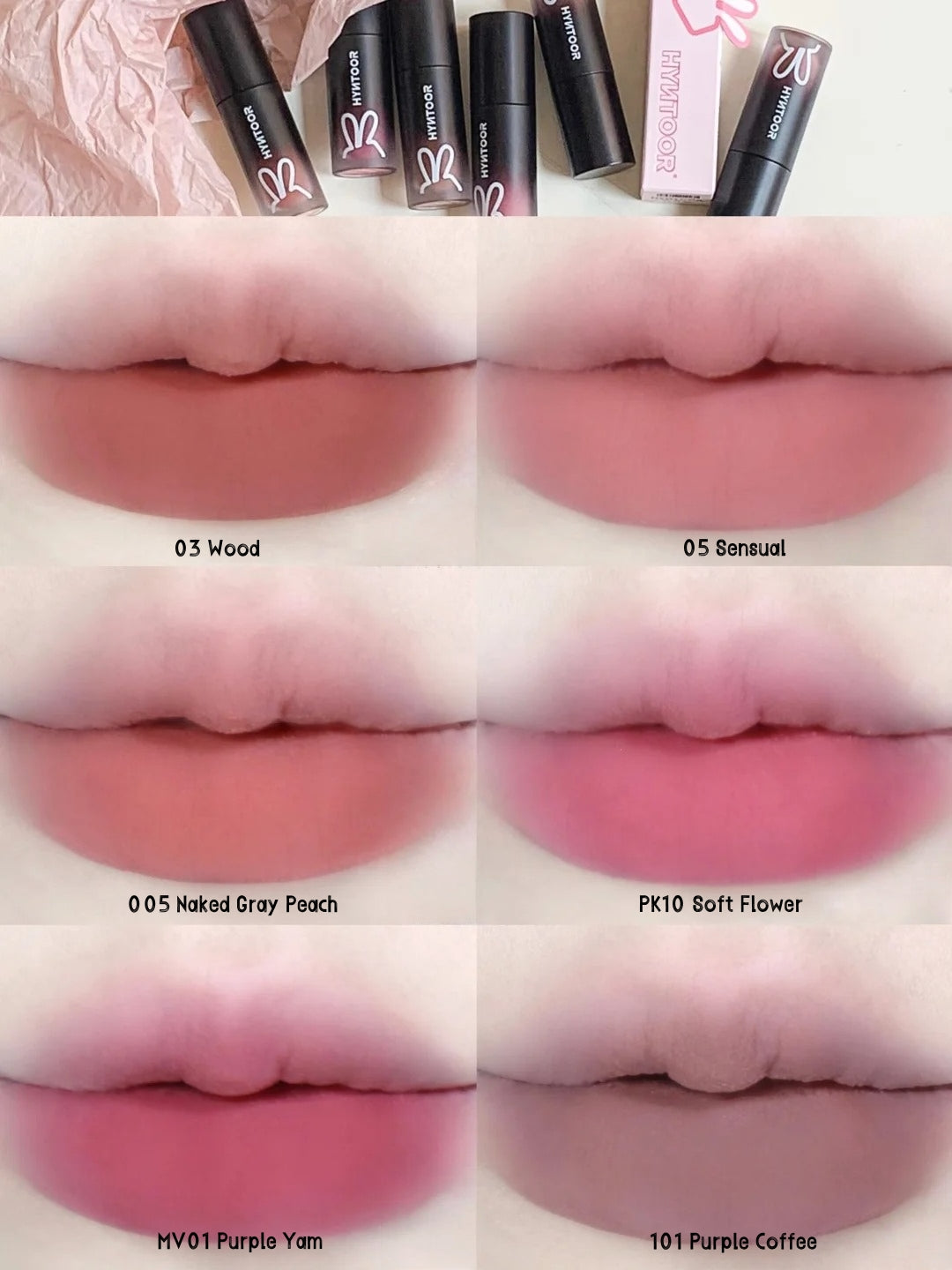 HYNTOOR Velvet Matte Lip Mud #101 Purple Coffee T5214