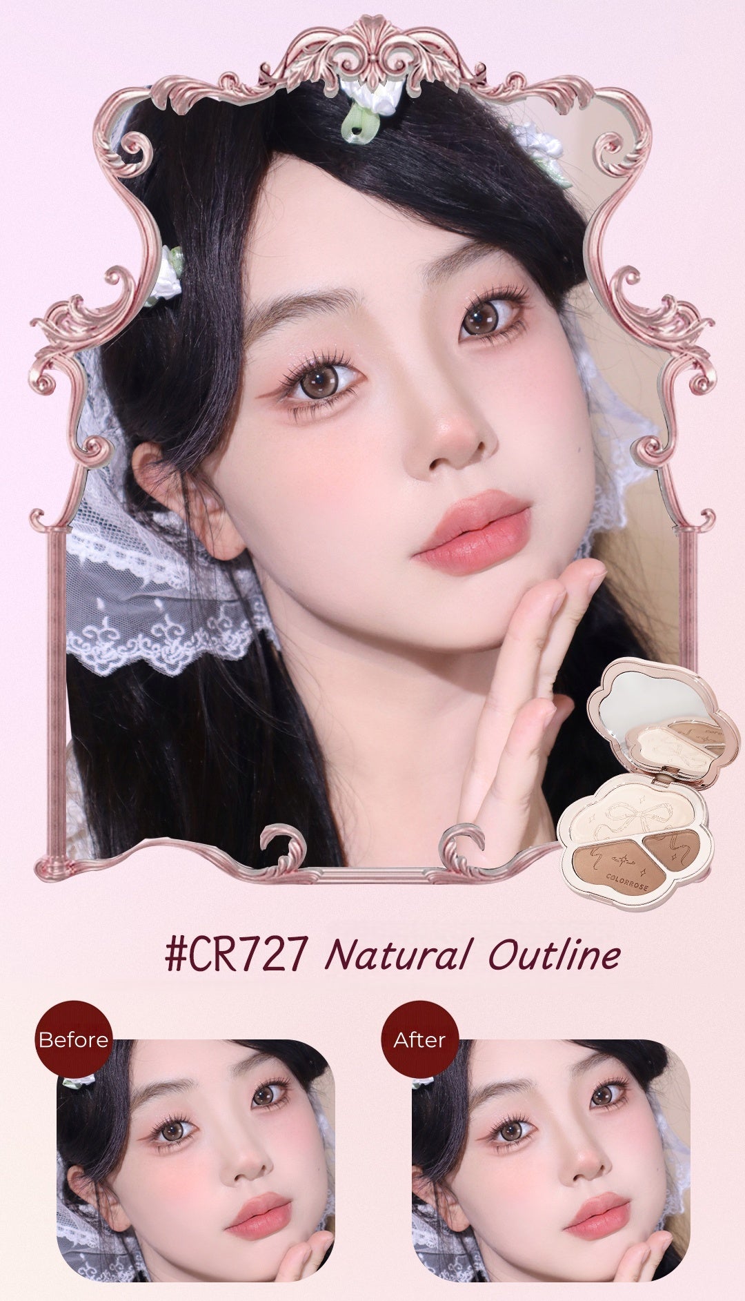 COLORROSE 3-color Contour & Highlighter Makeup Palette T5164