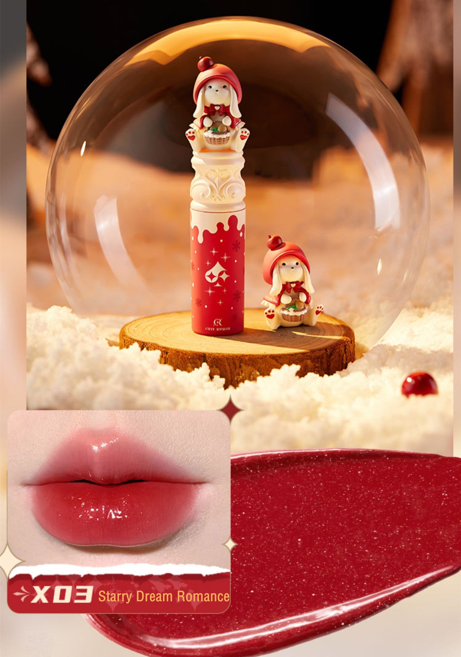 CUTE RUMOR Christmas Series Crystal Mirror & Velvet Matte Lipstick T3703
