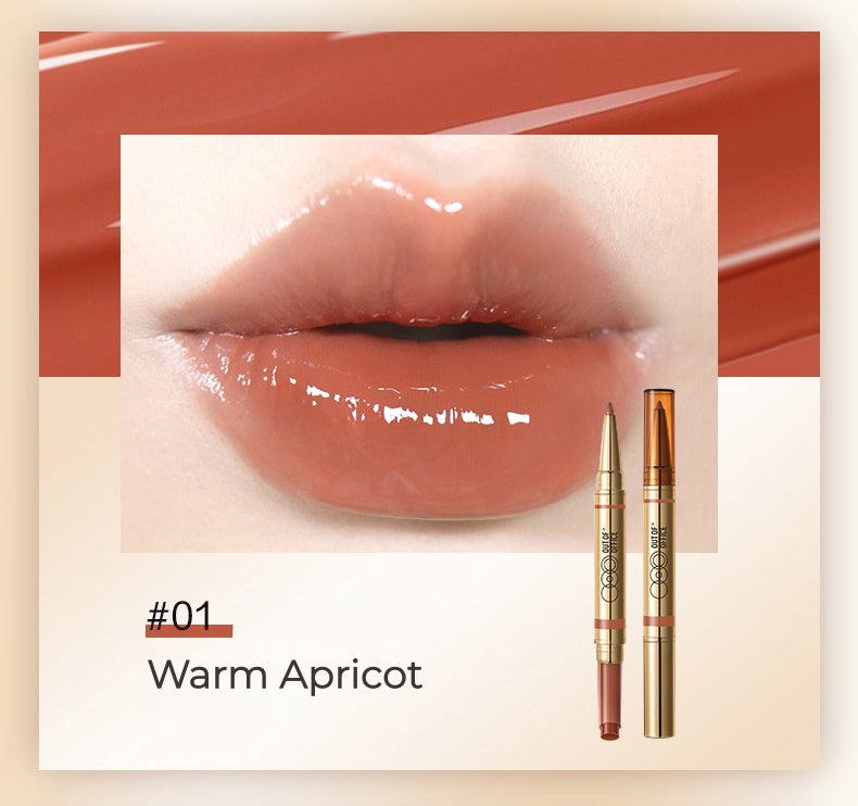 OUT-OF-OFFICE Double-head Moist Lip Liner Pen & Glossy Lipstick T5453