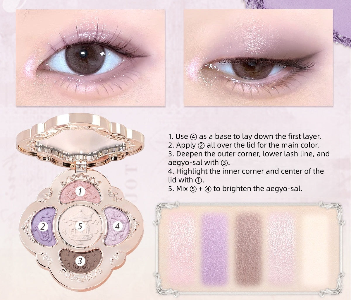 CHEERFLOR Dream Melody Box Collection 5-color Eyeshadow Palette T5780