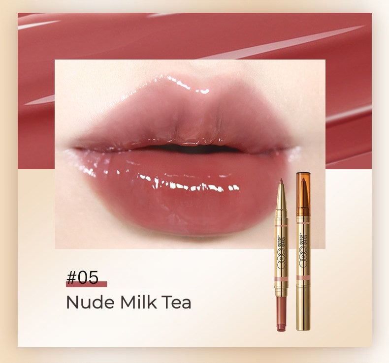 OUT-OF-OFFICE Double-head Moist Lip Liner Pen & Glossy Lipstick T5453